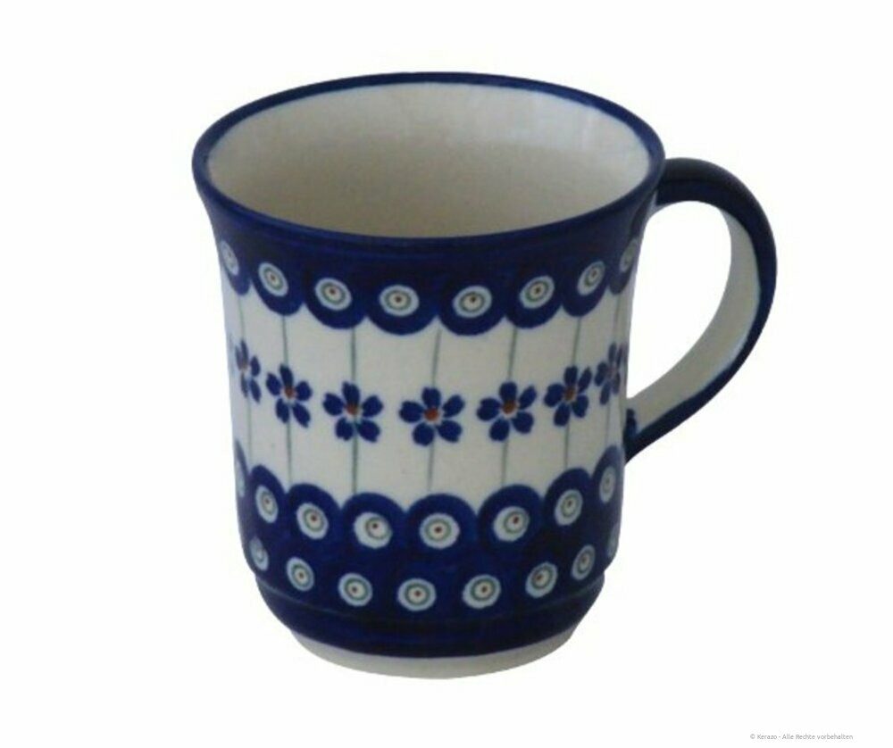 Bunzlauer Keramik Becher Bunzlauer Keramik 300ml Becher Ø9,5cm geschwungen & hoch Dekor 166a, Keramik
