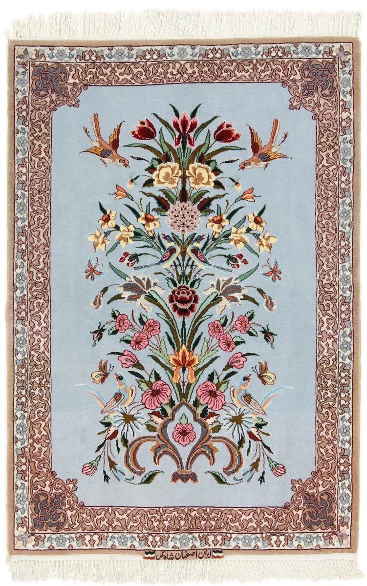 Orientteppich Isfahan Seidenkette 85x125 Handgeknüpfter Orientteppich, Nain Trading, rechteckig, Höhe: 6 mm
