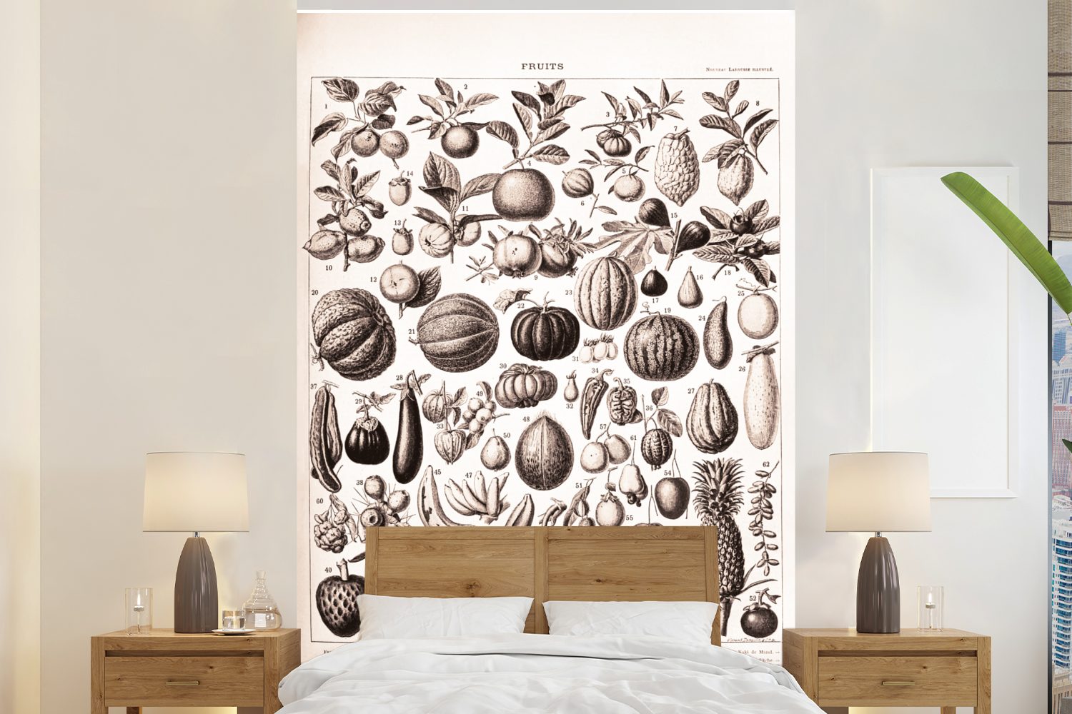 MuchoWow Fototapete Obst - Lebensmittel - Schwarz - Weiß, Matt, bedruckt, (3 St), Montagefertig Vinyl Tapete für Wohnzimmer, Wandtapete