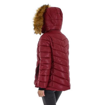 Ital-Design Winterjacke Damen Freizeit Kapuze (abnehmbar) Gefüttert Winterjacke in Weinrot