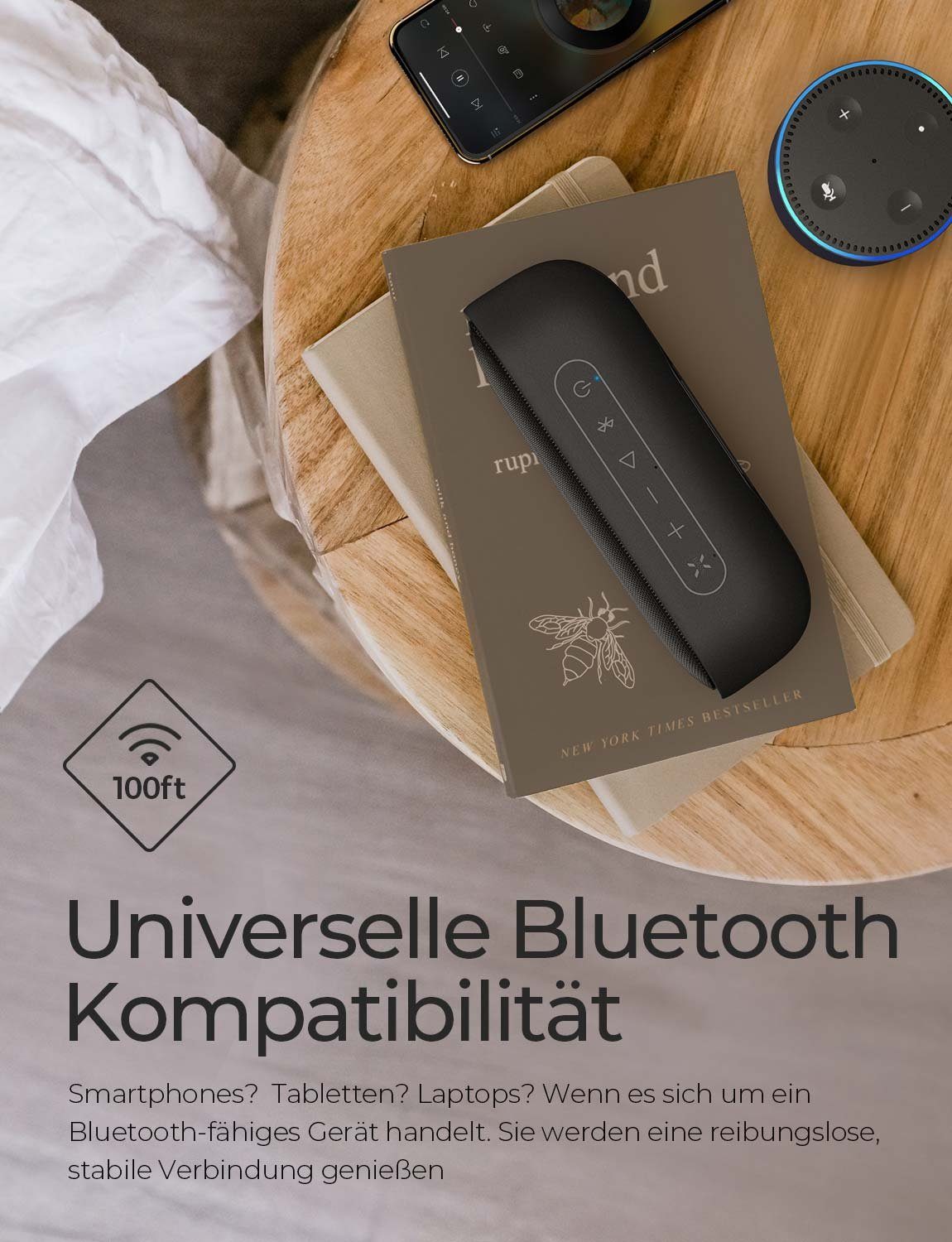 24W Lautsprecher Stunden 20 Wasserdicht, Bluetooth-Lautsprecher IPX7 Tragbarer W, Bluetooth Musikbox, Wireless MaxSound (25 Tribit Plus Spielzeit)