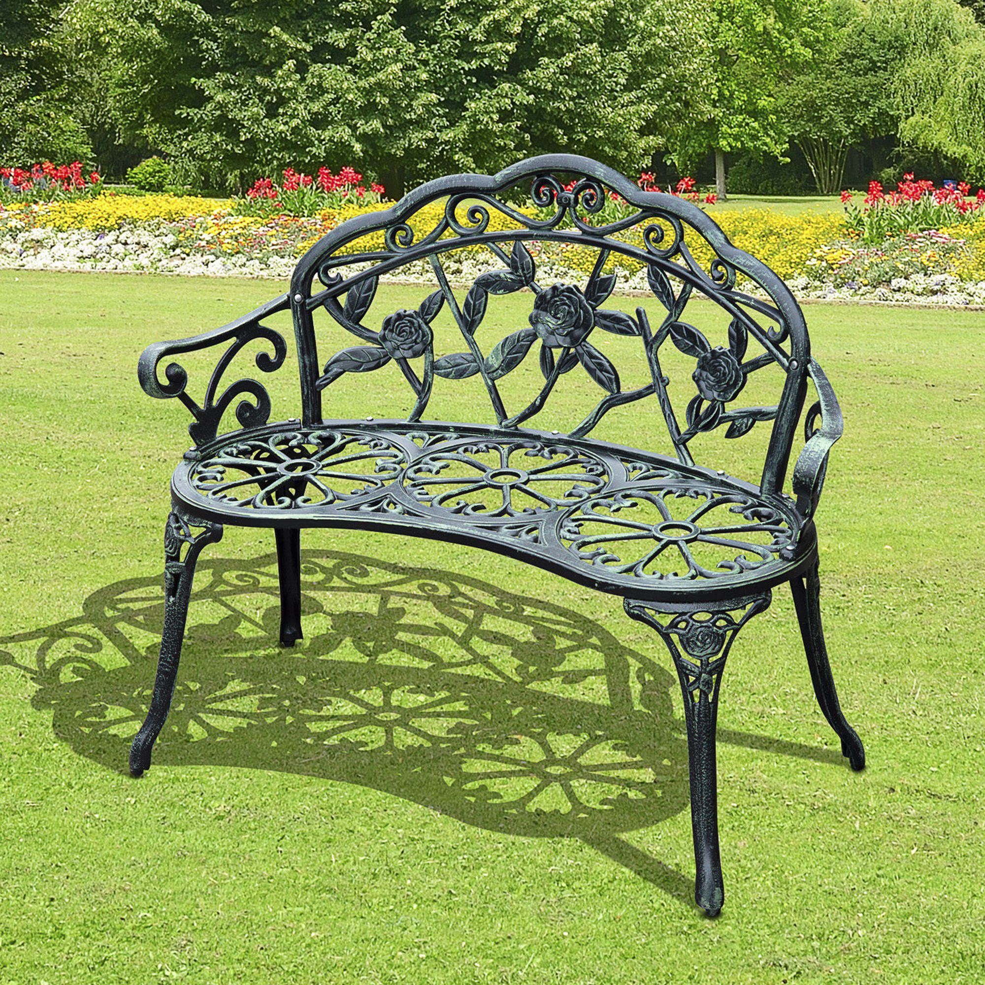 CHICFURN Gartenbank 2-Sitzer Sitzbank aus Metall für Gartenmöbel (Packung, 1-St., Parkbank für Außenbereich, belastbar bis 240 kg), Antik-Grün, 100 x 54 x 78 cm