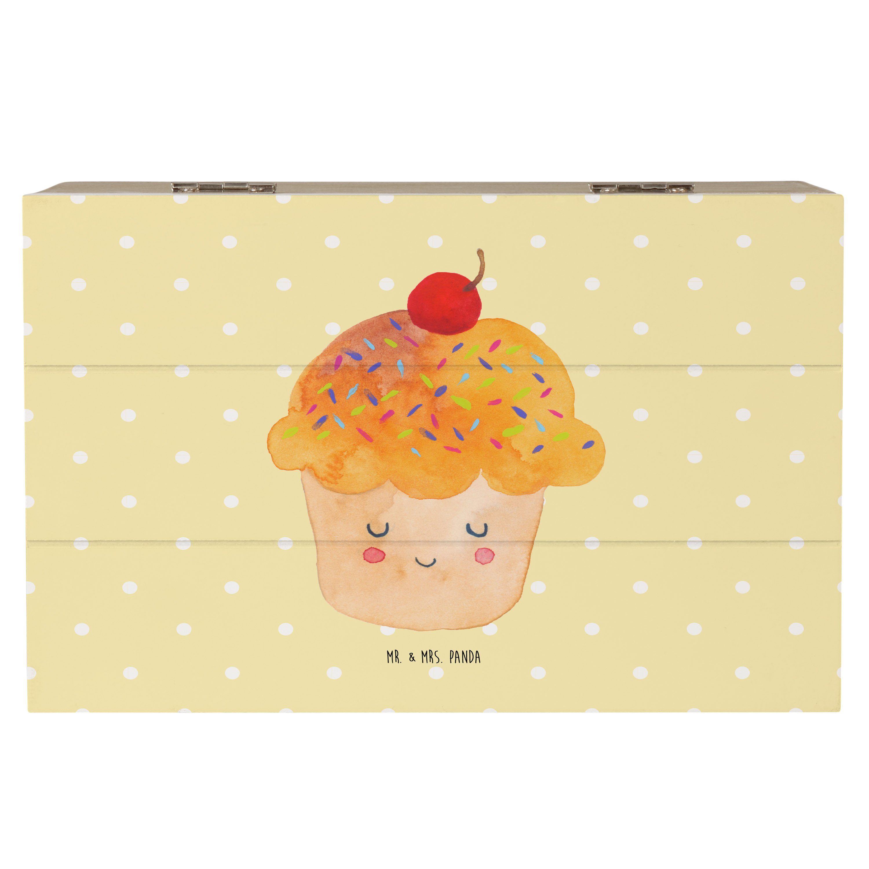 Mr. & Mrs. Panda Dekokiste 19 x 12 cm Cupcake - Gelb Pastell - Geschenk, Muffin, Backen Geschenk (1 St), Einschlagscharniere.