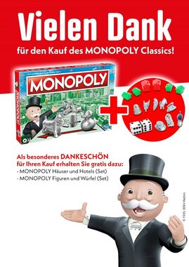 Hasbro Spiel, Monopoly - Classic, inkl. EXTRA Set mit Figuren, Würfeln, Häusern & Hotels
