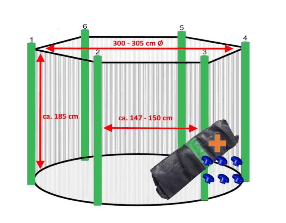 walexo Gartentrampolin Trampolin Sicherheitsnetz für 6 Stangensysteme (farbig), Ø 305 cm
