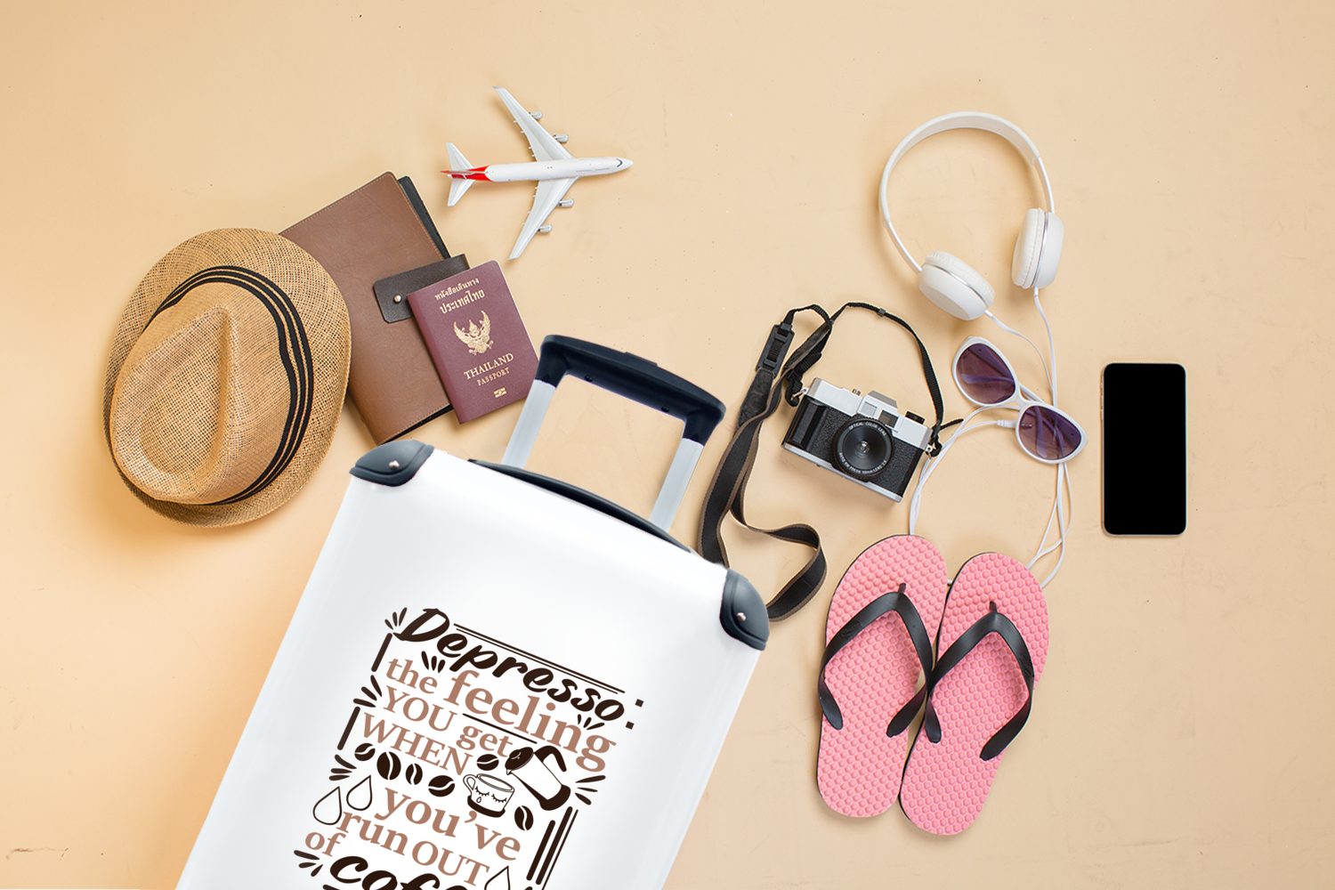4 rollen, Handgepäckkoffer Reisetasche Espresso, - Rollen, für Ferien, - Handgepäck Kaffee Trolley, Reisekoffer MuchoWow Zitate mit