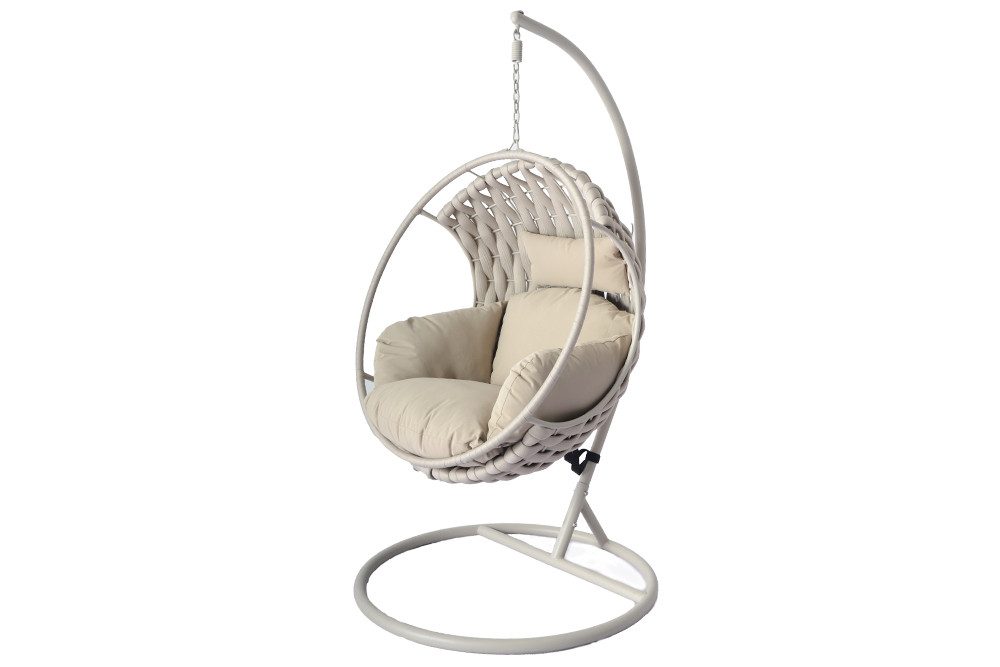 riess-ambiente Hängesessel ROPE greige - Aluminium, Outdoor & Indoor, Kissen, wetterfest, modern (Einzelartikel, 1-St), Lounge-Sessel aus Polyrattan - ideal für Garten, Terrasse oder Balkon