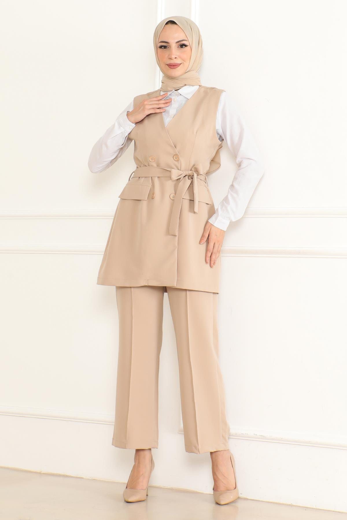 MODAMİHRAM Tunikakleid Beigees Detail-Zweiteiler Kemer 19232 günstig online kaufen