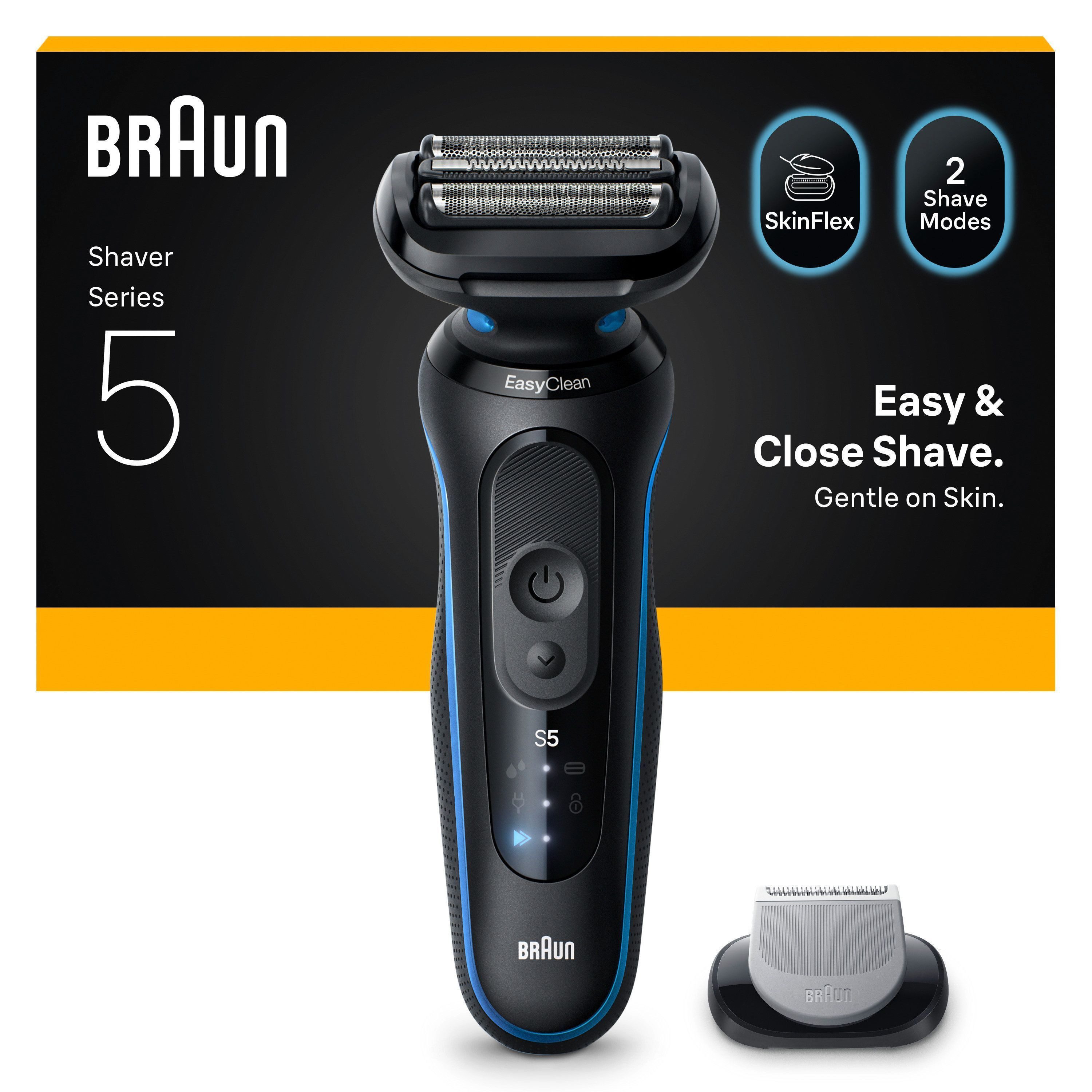 Braun Elektrorasierer Series 5 52-B1600s, Aufsätze: 1, 100% wasserdicht, Körperpflege-Aufsatz, Bis zu 50 Min, Made in Germany