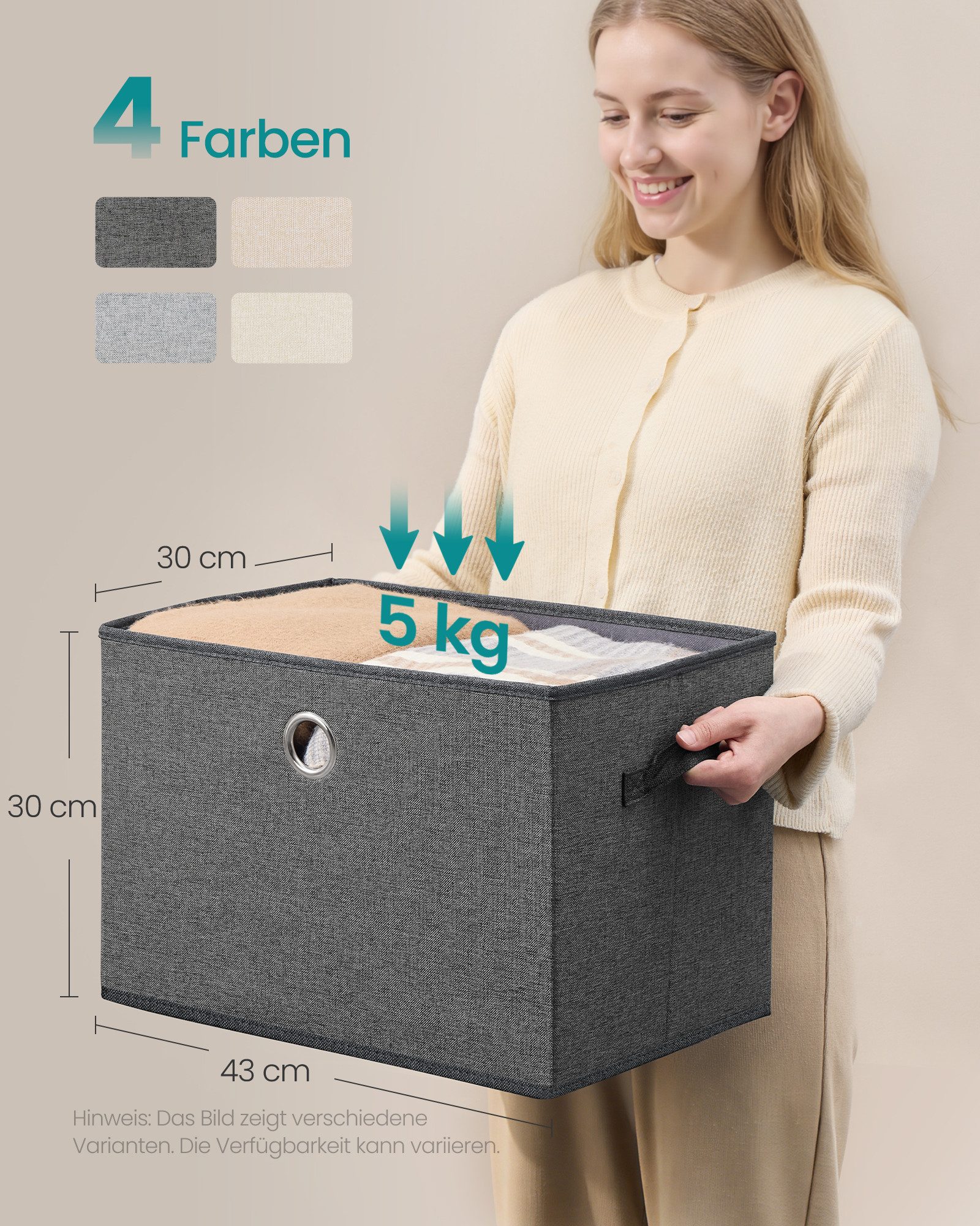 SONGMICS Aufbewahrungsbox 3er-Set, Ordnungsboxen, stapelbar mit Griffen, 43 x 30 x 30 cm, Stoffboxen mit Deckel, PP-Platten, geruchsneutral, faltbar