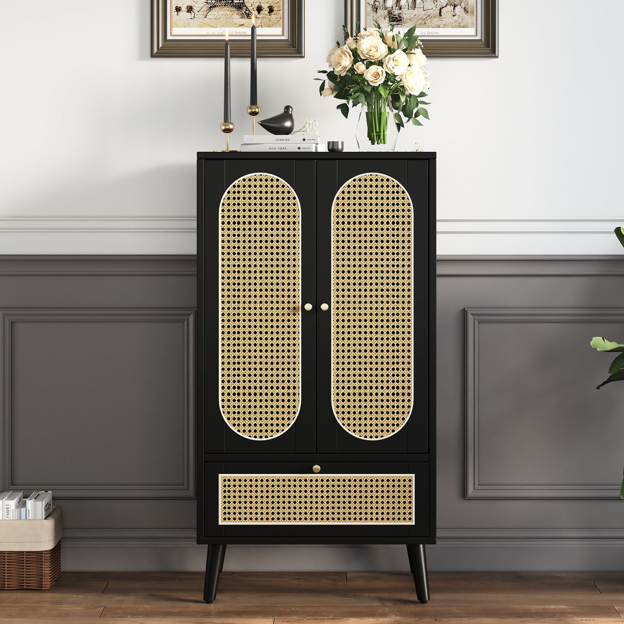 OKWISH Sideboard Kommode Highboard Rattan-Design Bücherregal, günstig online kaufen
