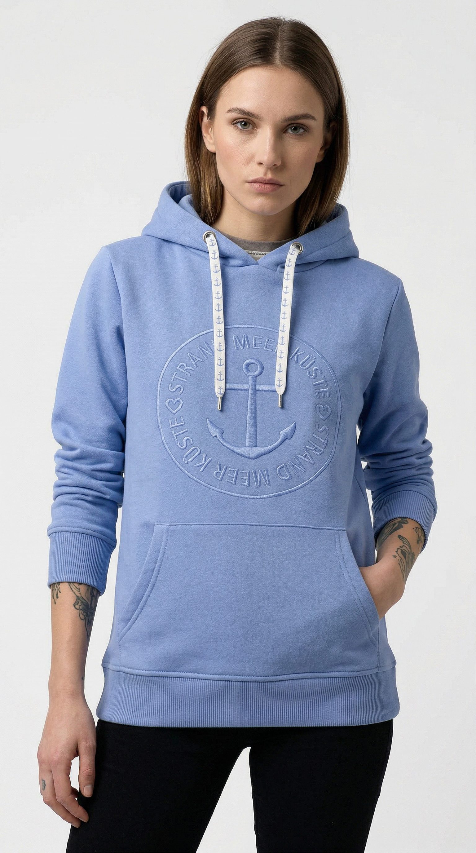 Zwillingsherz Hoodie Strand Meer Küste mit Kapuze und gleichfarbig gesticktem Ankermotiv