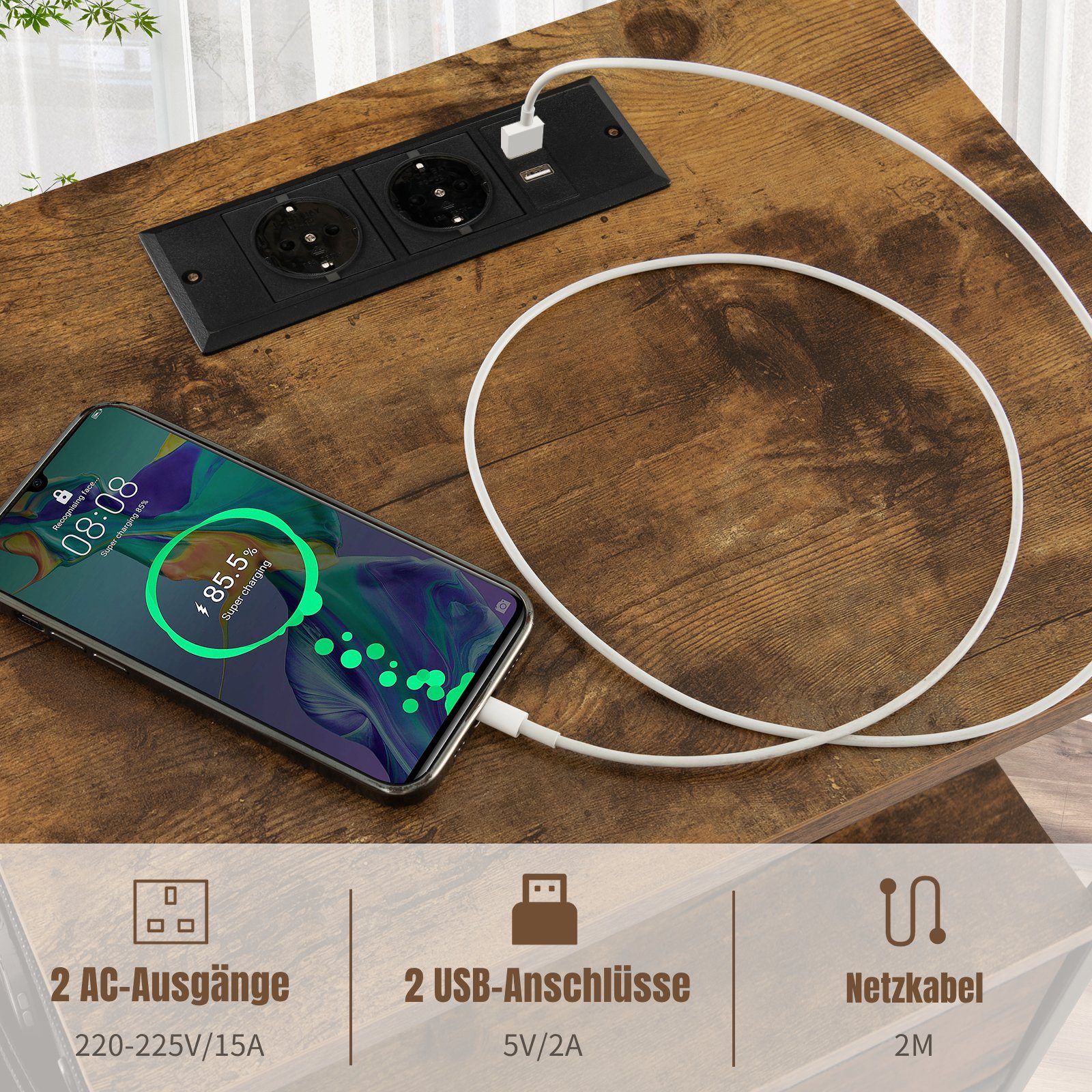 COSTWAY Nachttisch (2-St), mit Ladestation, USB-Anschlüsse&Schubladen, günstig online kaufen