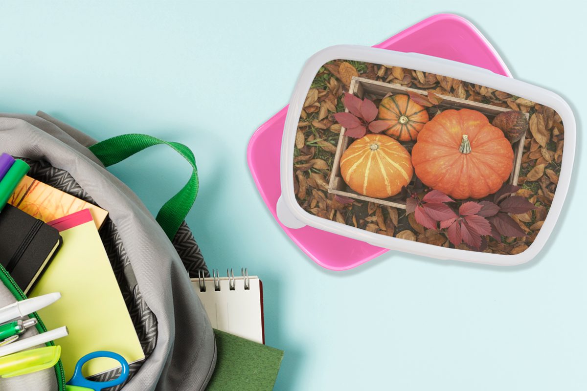 Kiste Kunststoff Brotbox (2-tlg), - Kinder, Snackbox, Kürbis Kunststoff, Lunchbox MuchoWow Erwachsene, Mädchen, - Brotdose für Blätter, rosa