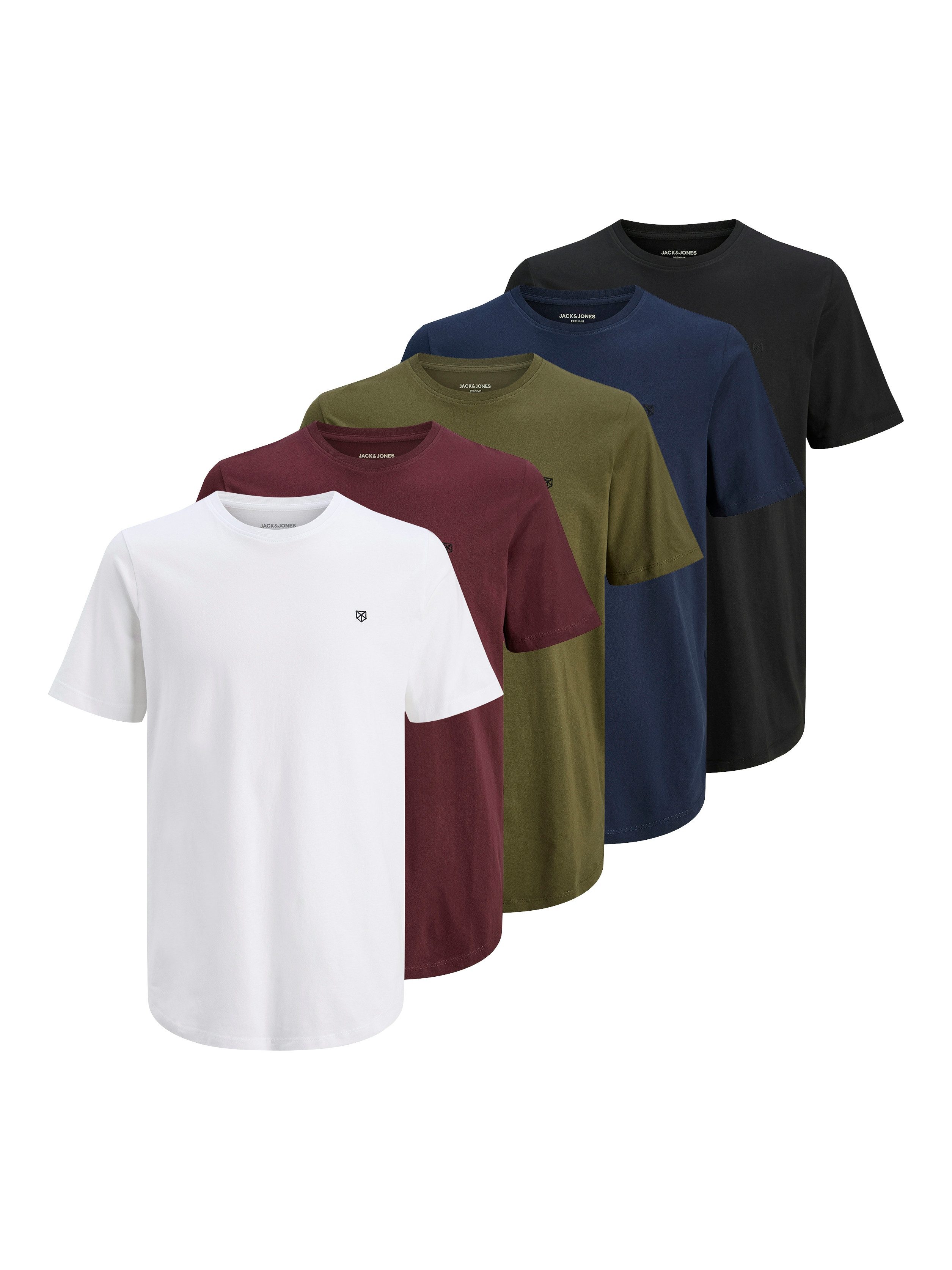 Jack & Jones Rundhalsshirt JPRBLABRODY im 5er-Pack, mit Logodruck, Rundhals und atmungsaktiv (Packung, 5-tlg., 5er-Pack) Rundhals, normal, Baumwolle