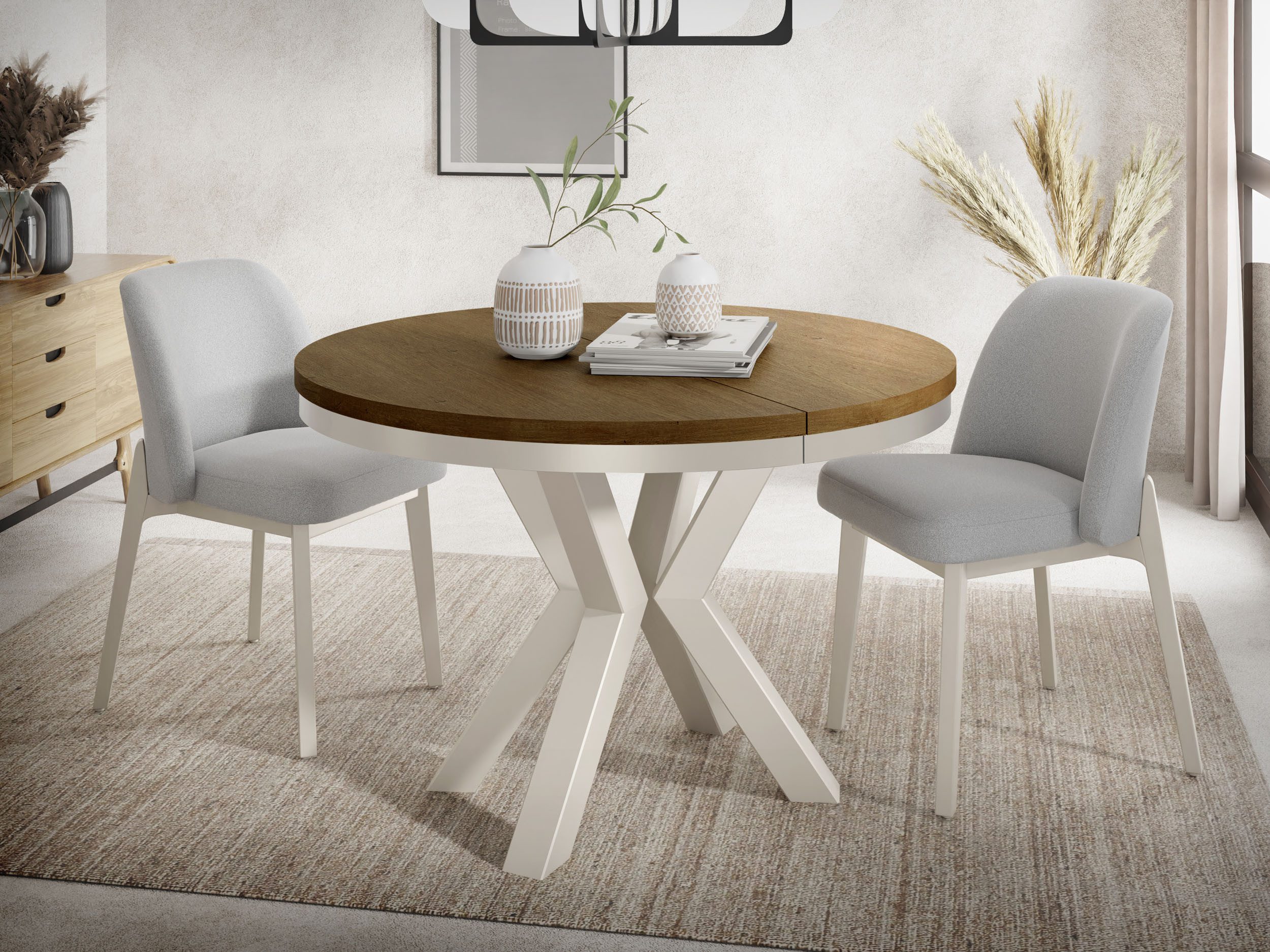 WFL GROUP Esstisch Clara Cashmere (erhältlich in zwei Größen – 100/120 cm, ausziehbar auf 180/200 cm), platzsparender Industrial Tisch in Holzoptik für Wohnzimmer oder Küche