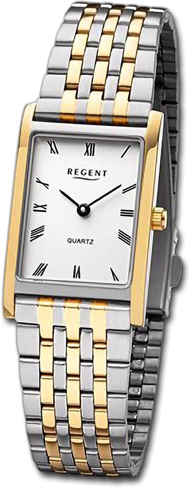 Regent Quarzuhr Regent Damen Armbanduhr Analog, Damenuhr Metallarmband silber, gold, rundes Gehäuse, groß (ca 22x34mm)