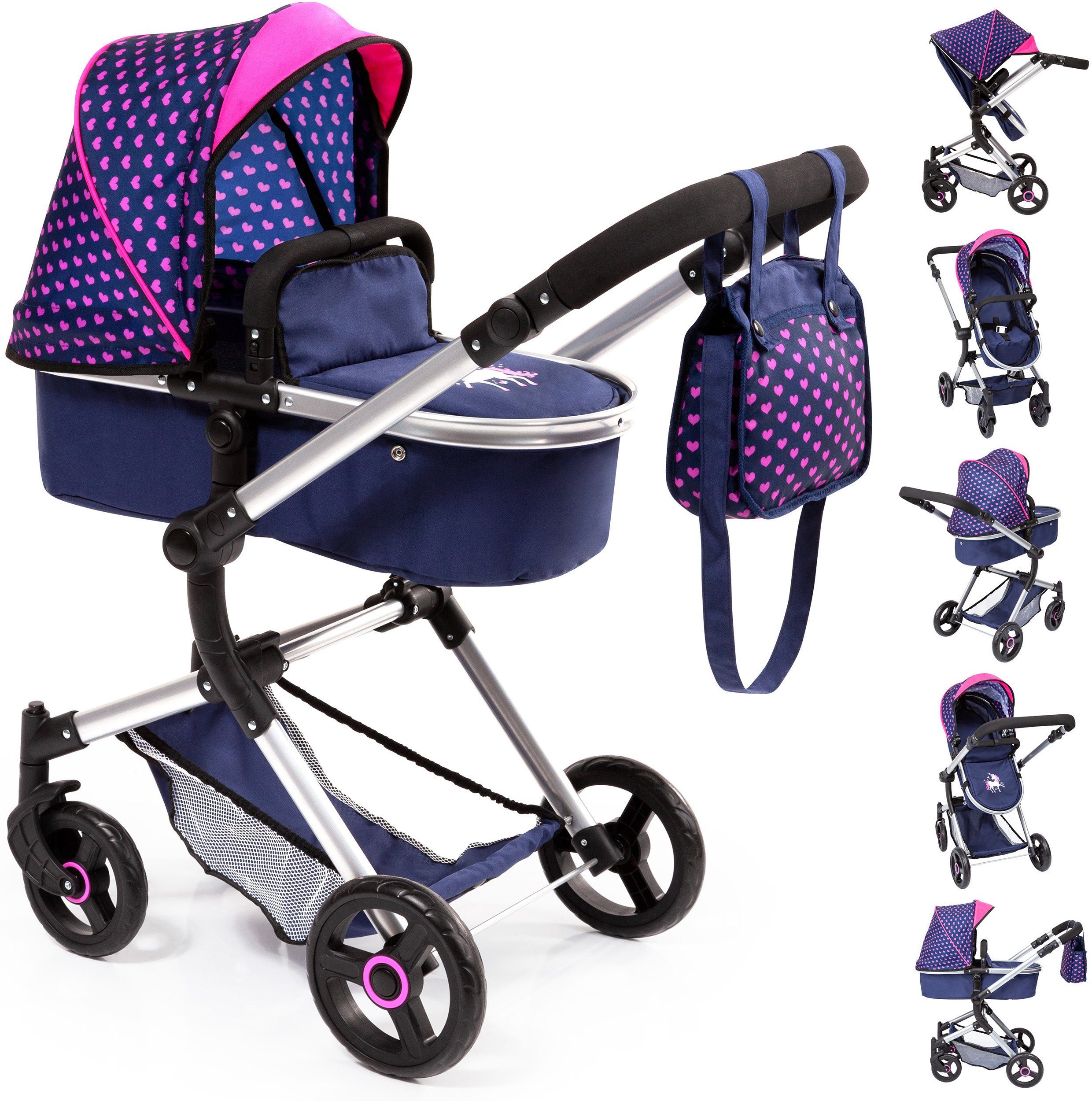 Bayer Kombi-Puppenwagen Vario, Blau/Pink, inkl. Wickeltasche günstig online kaufen