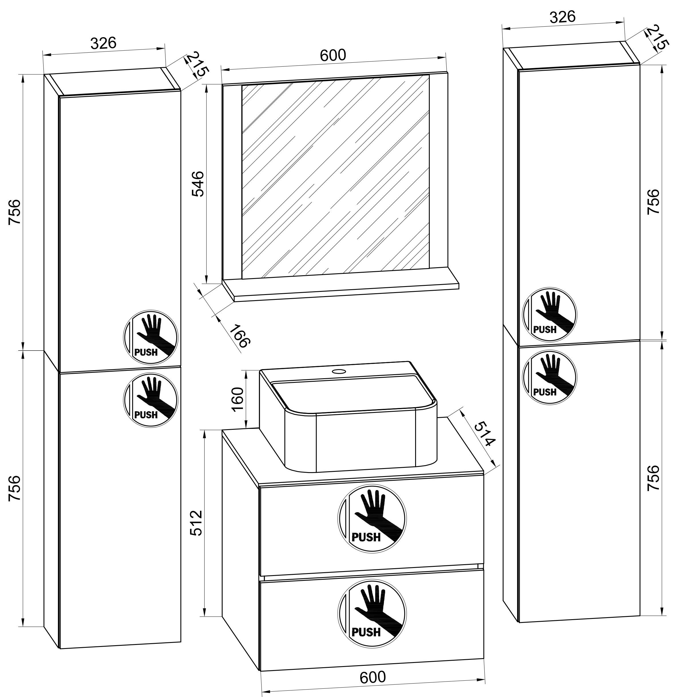 VCM Waschtisch 5-tlg. Waschplatz Waschtisch Lendas XL Schublade (5-St)