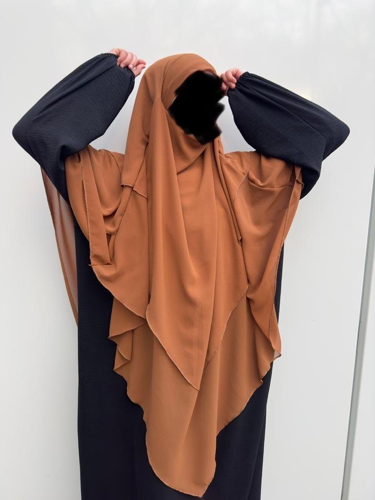 Orange/Braun Kopftuch Khumur Chiffon Hijab locker Khimar Dreilagiger Bedeckung Aymasal Kopftuch