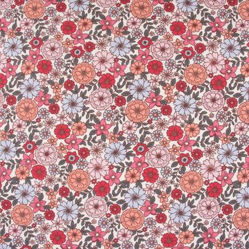 SCHÖNER LEBEN. Stoff Baumwollstoff Webware Brigitte Vintage Blumen weiß rosa pink 1,47m