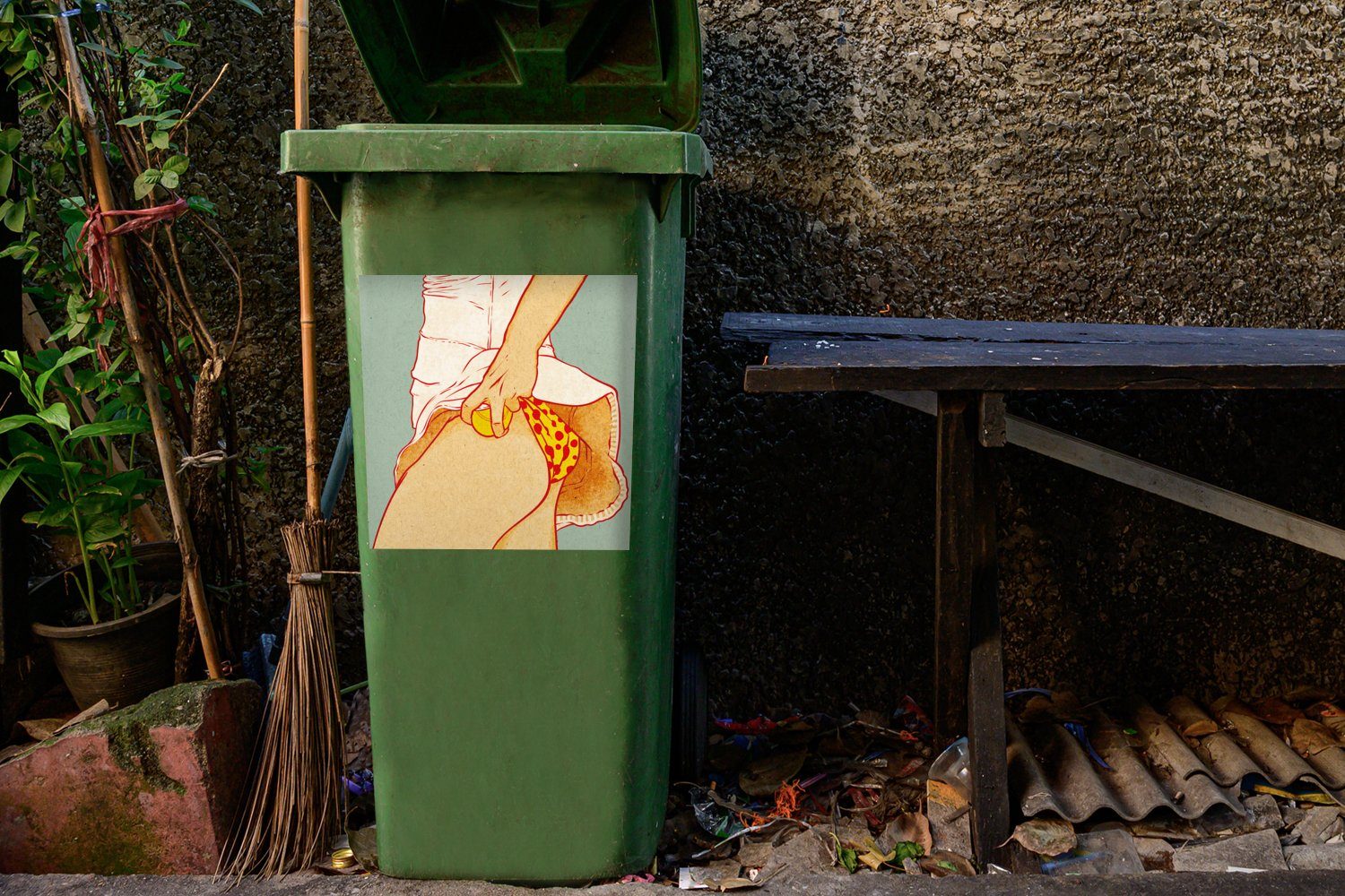 Sticker, MuchoWow Unterwäsche Mülltonne, - Abfalbehälter Vintage Wandsticker (1 Container, Mülleimer-aufkleber, - Tennis St),
