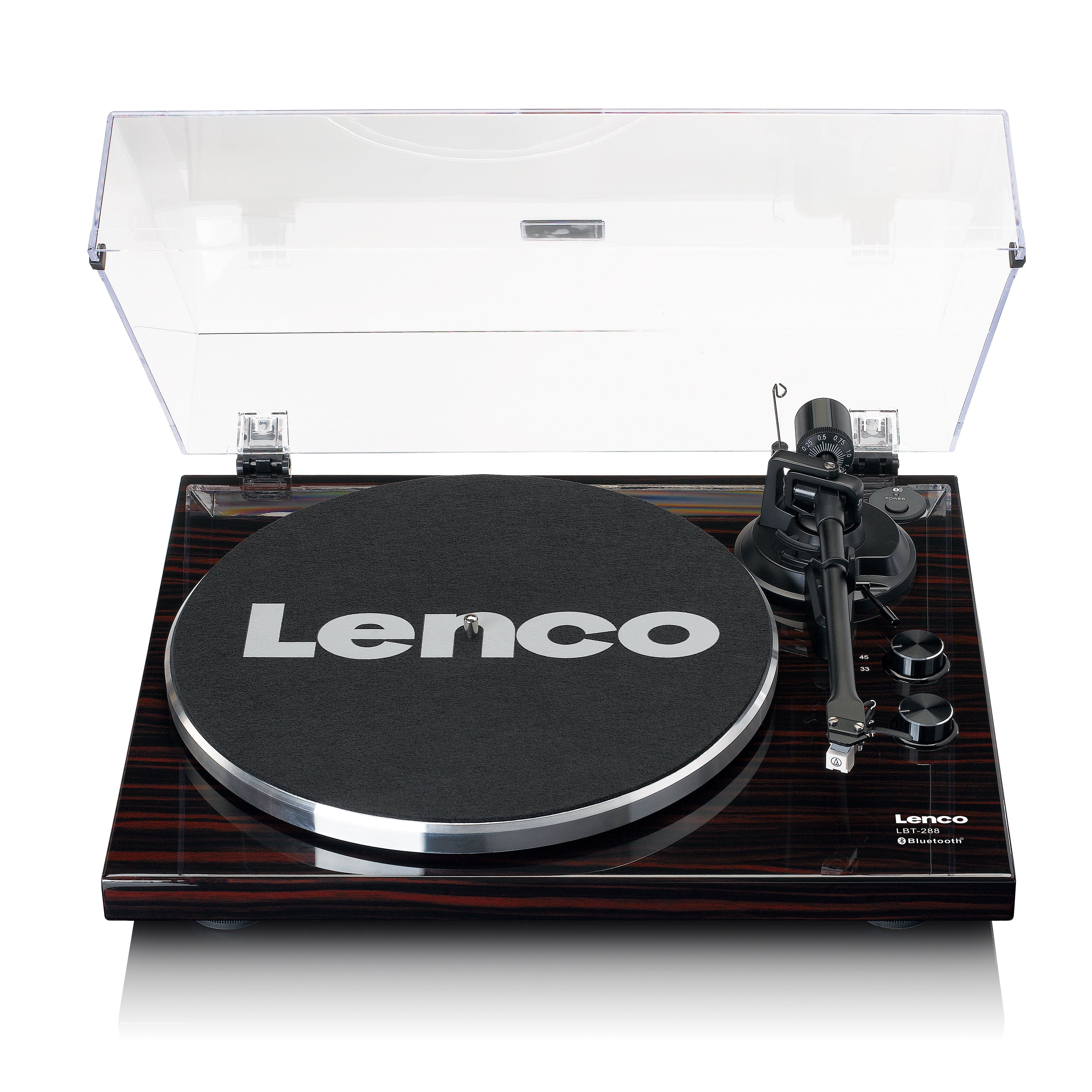 Lenco LBT-288WA Plattenspieler (Riemenantrieb, Bluetooth, USB Adapter, Audio-Technica, 33 45 U/min inkl. Staubschutz)