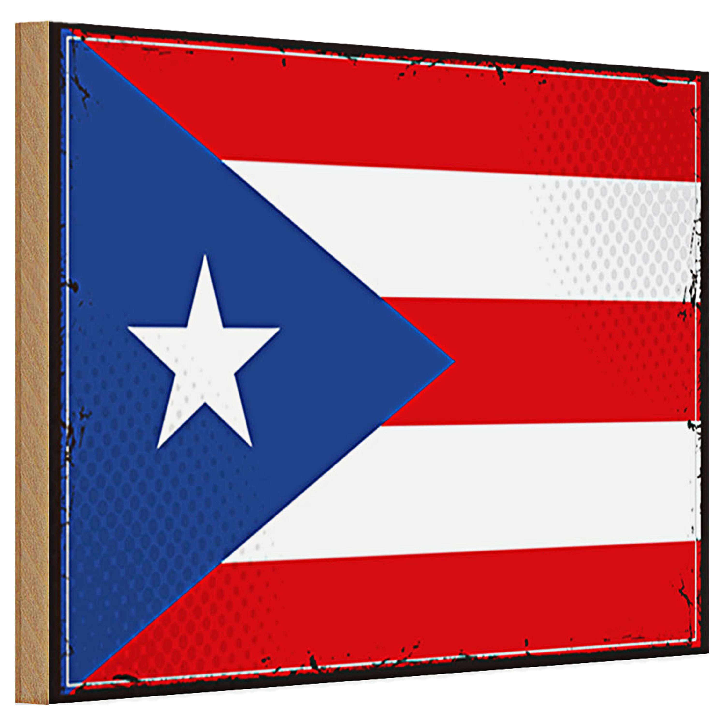 Roomando Holzbild Holzschild Flagge Puerto Rico 30x20cm Retro Puerto Rico