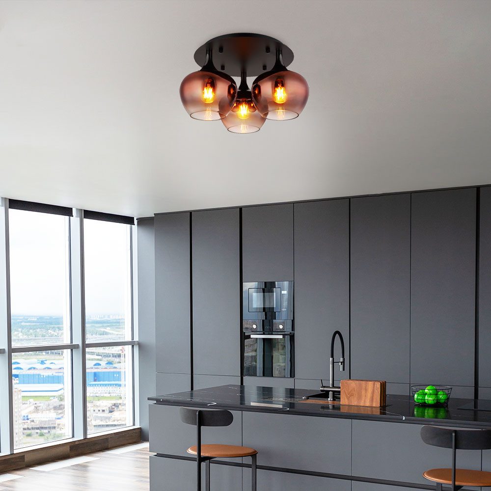 GLOBO LIGHTING Deckenleuchte, Leuchtmittel nicht inklusive, Deckenleuchte Deckenlampe Wohnzimmerleuchte Glas kupfer schwarz-matt