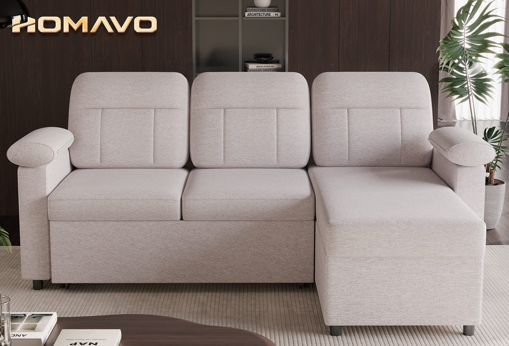 HOMAVO Ecksofa HOMAVO L-Ecksofa, Breite: 203 cm, Bettkasten und 2 Dekokisse günstig online kaufen