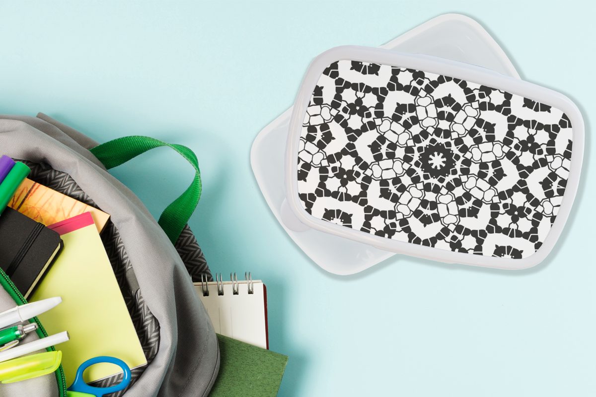 MuchoWow Lunchbox Mandala - Schwarz Brotdose, für (2-tlg), und Jungs Weiß Mädchen Muster, Brotbox und Kunststoff, für Erwachsene, Kinder - und