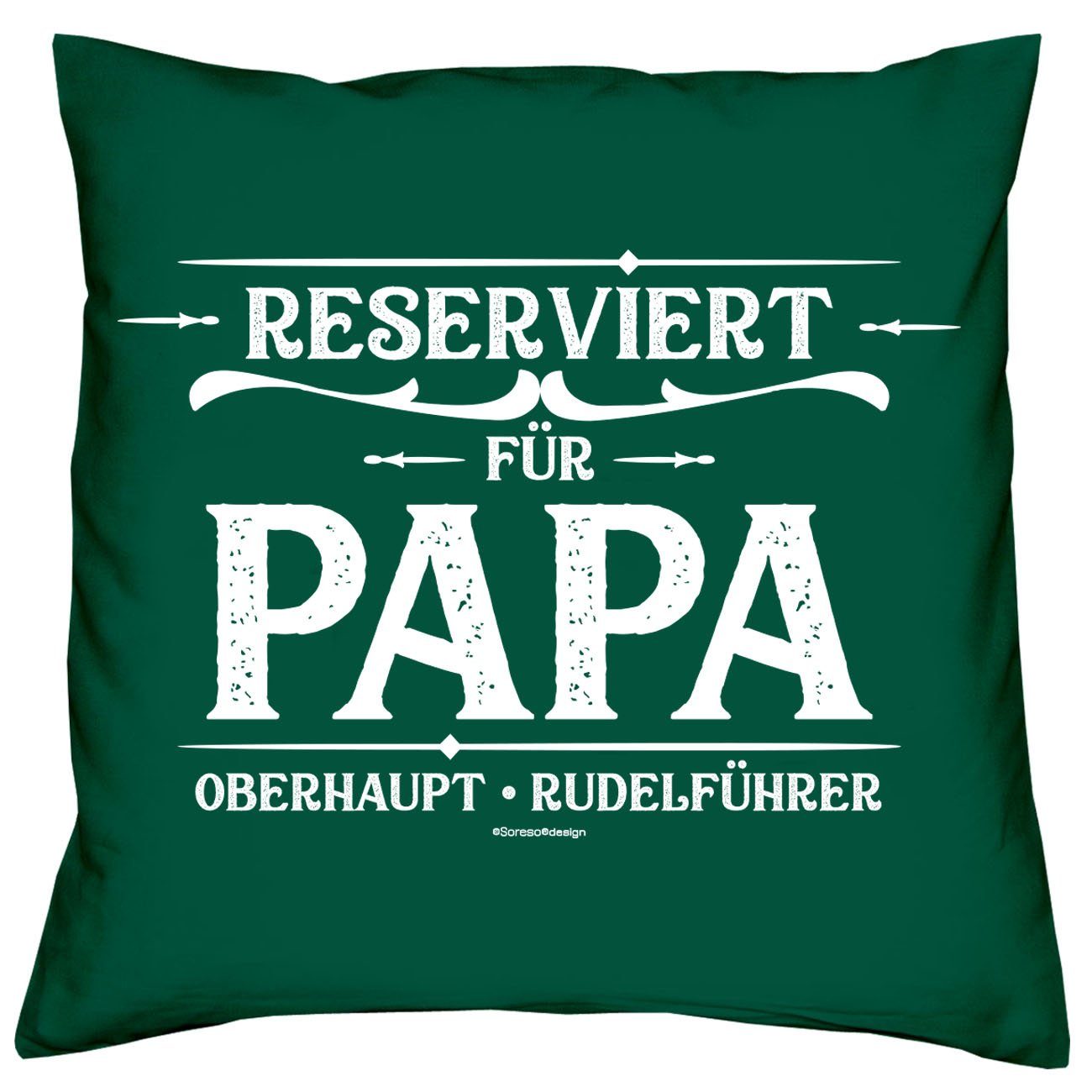 Soreso® Dekokissen Kissen Reserviert für Papa & Urkunde für den Weltbesten Papa, Geschenk Geburstag Vatertag Weihnachten dunkelgrün