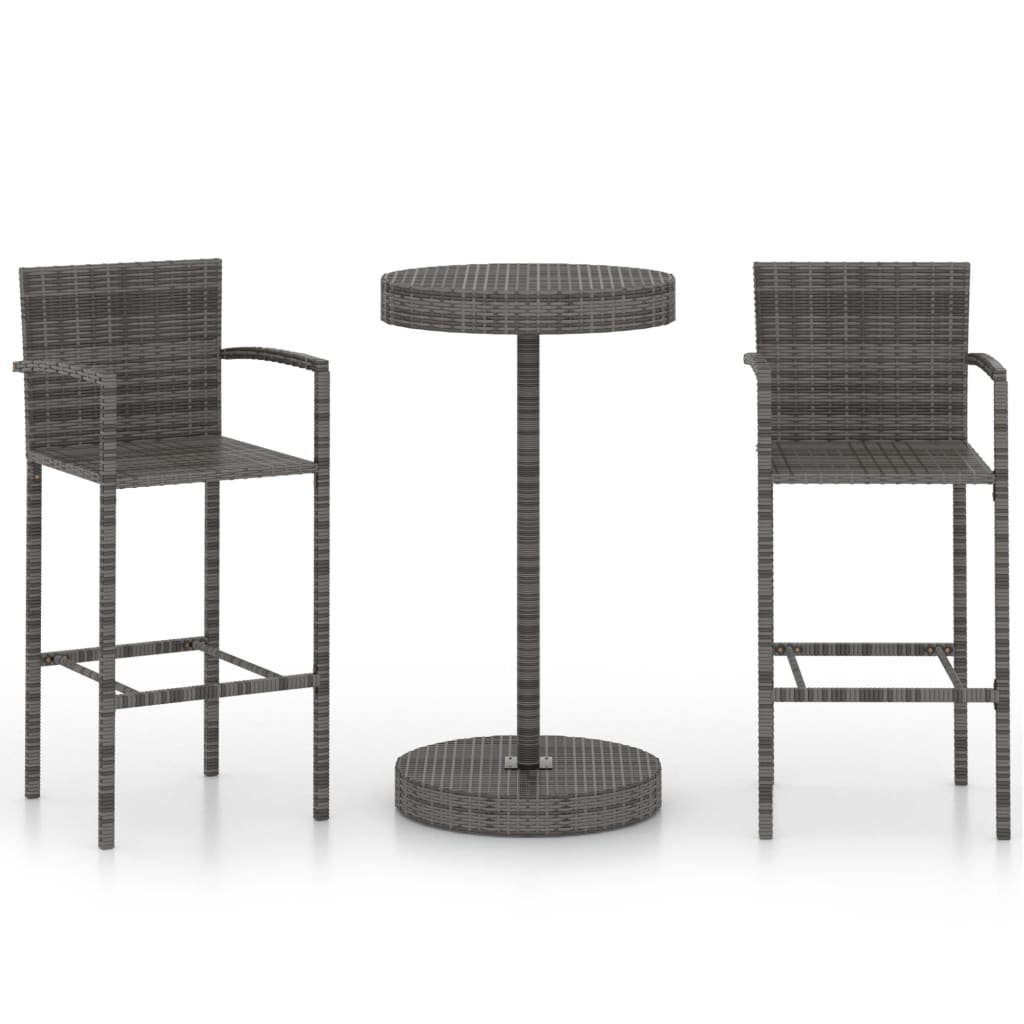 furnicato Bargruppe 3-tlg. Gartenbar-Set Poly Rattan Grau, (1-tlg)