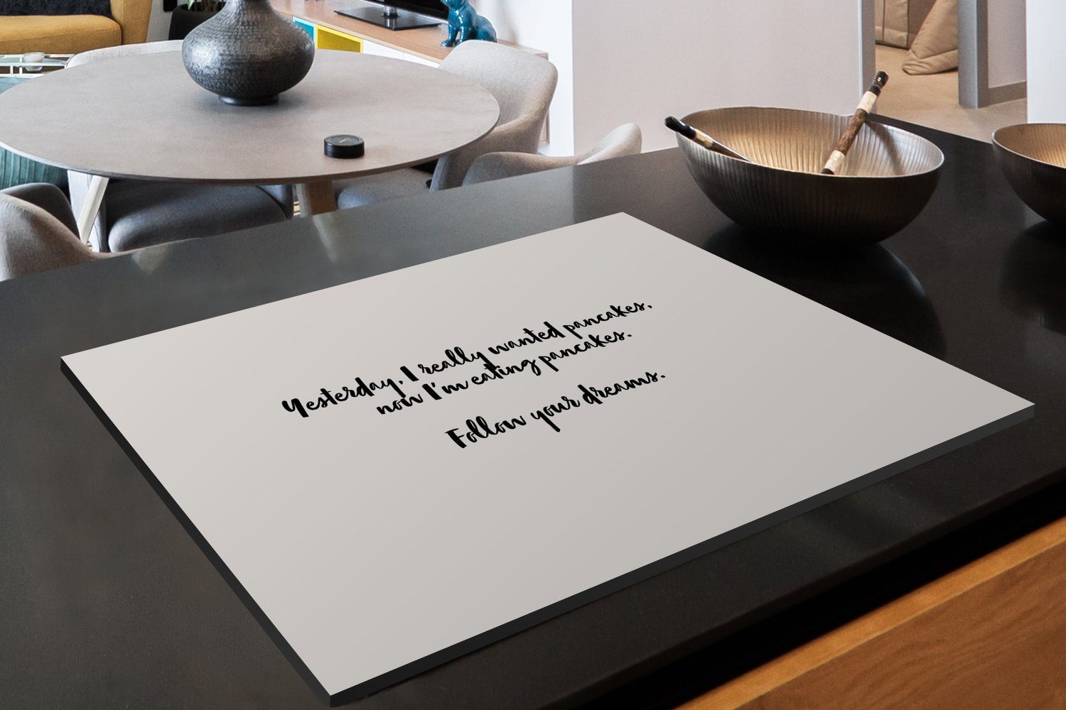 MuchoWow Herdblende-/Abdeckplatte die deinen 81x52 Ceranfeldabdeckung (1 - Vinyl, cm, Zitate Induktionskochfeld -, tlg), - küche, für Schutz Träumen Pfannkuchen Folge - Sprichwörter