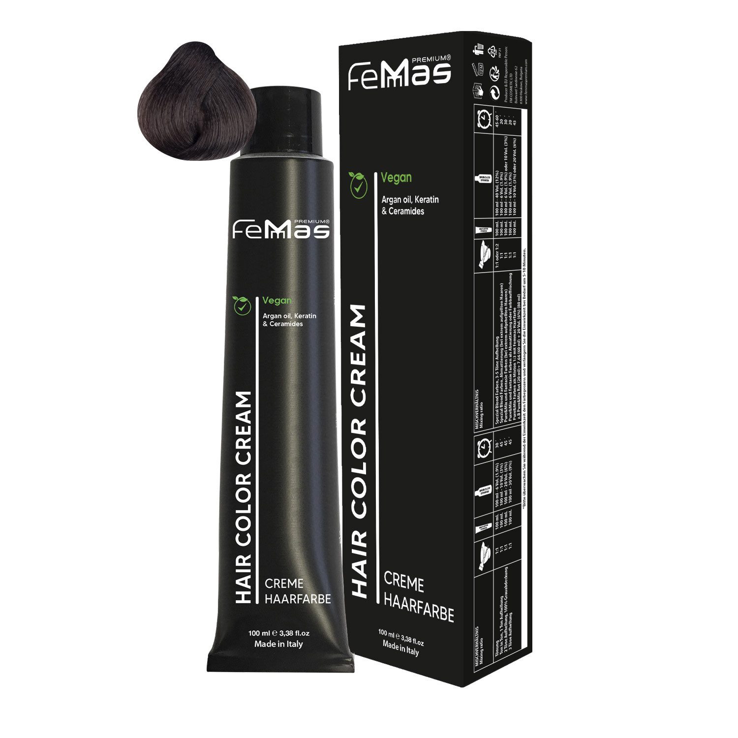 Femmas Premium Haarfarbe FemMas Hair Color Cream 100ml Haarfarbe Hellbraun Ultra Intensiv 5.00