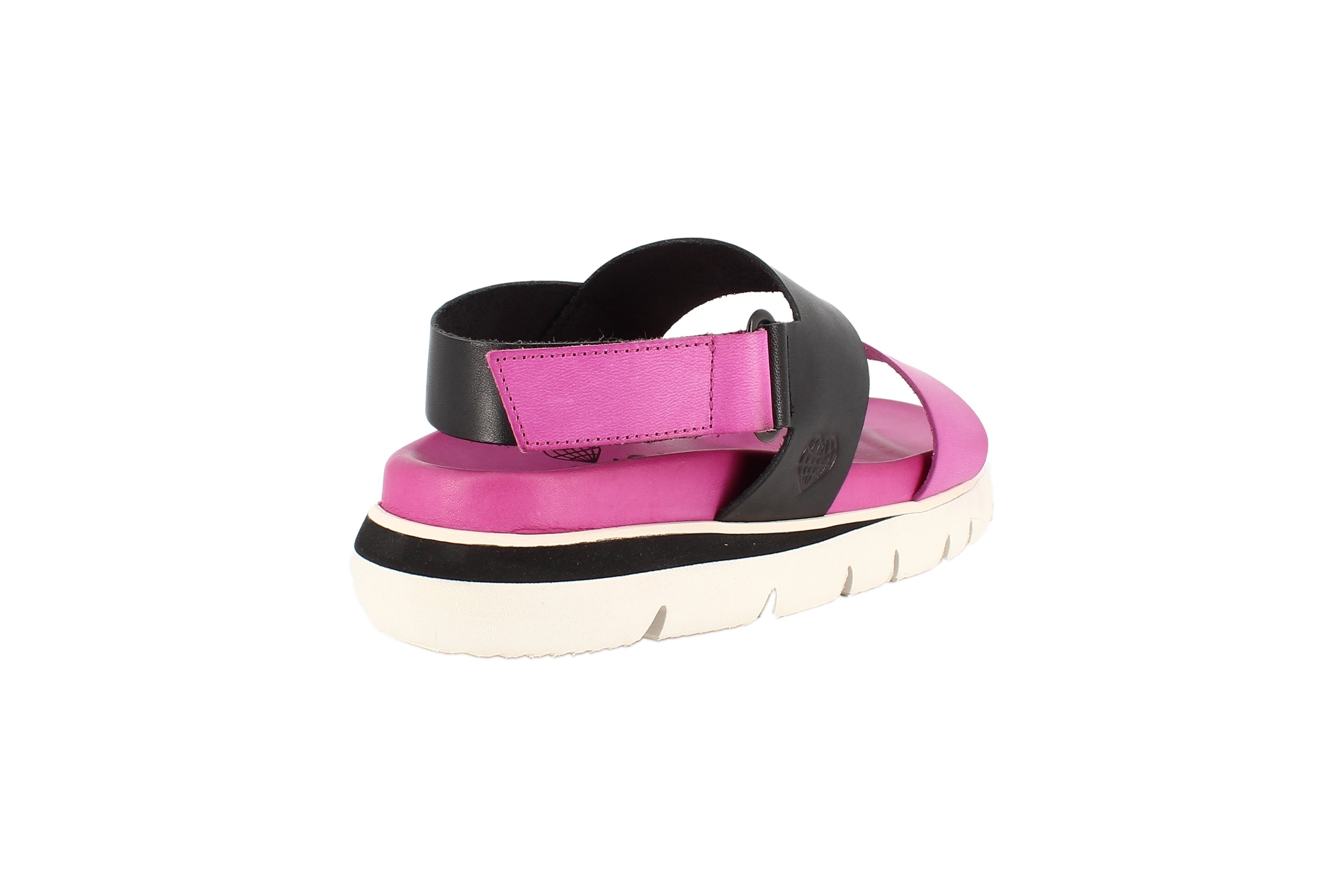 Damen Fuchsia/Schwarz 2 Klettverschluss TakeMe Shoes Leder Band mit Plateausandale CLO Sandale