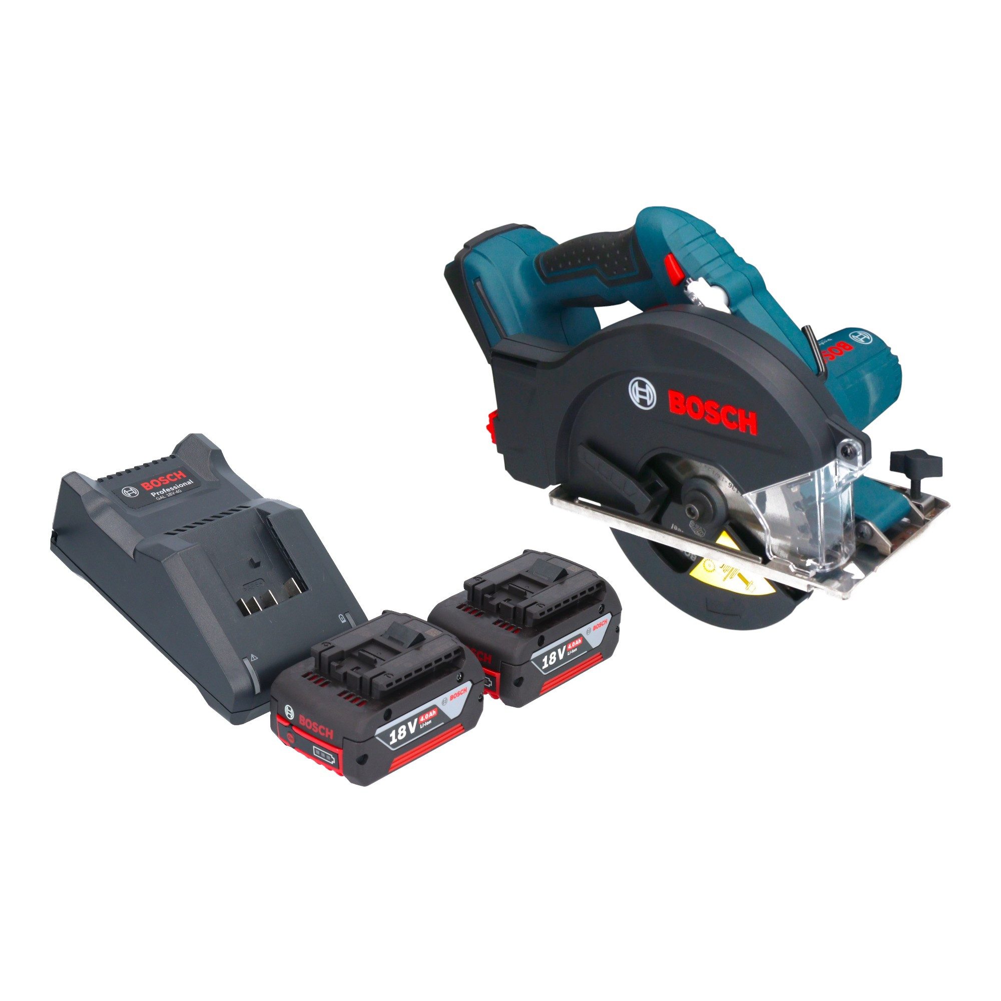 Bosch Professional Kompakt-Handkreissäge GKM 18V-50 Professional 18 V 136 mm + 2x Akku 4,0 Ah + Ladegerät
