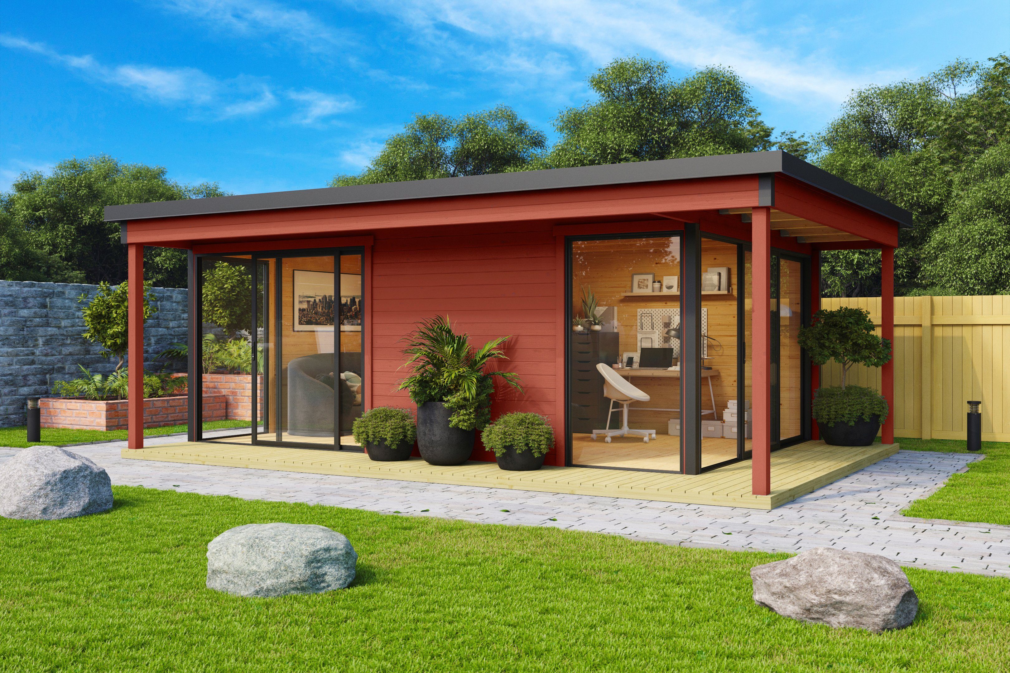 LASITA MAJA Gartenhaus Domeo 3 Loggia Schwedenrot, BxT: 608,4x418,9 cm, (Set), mit Überdachung, Position der Zwischenwand flexibel
