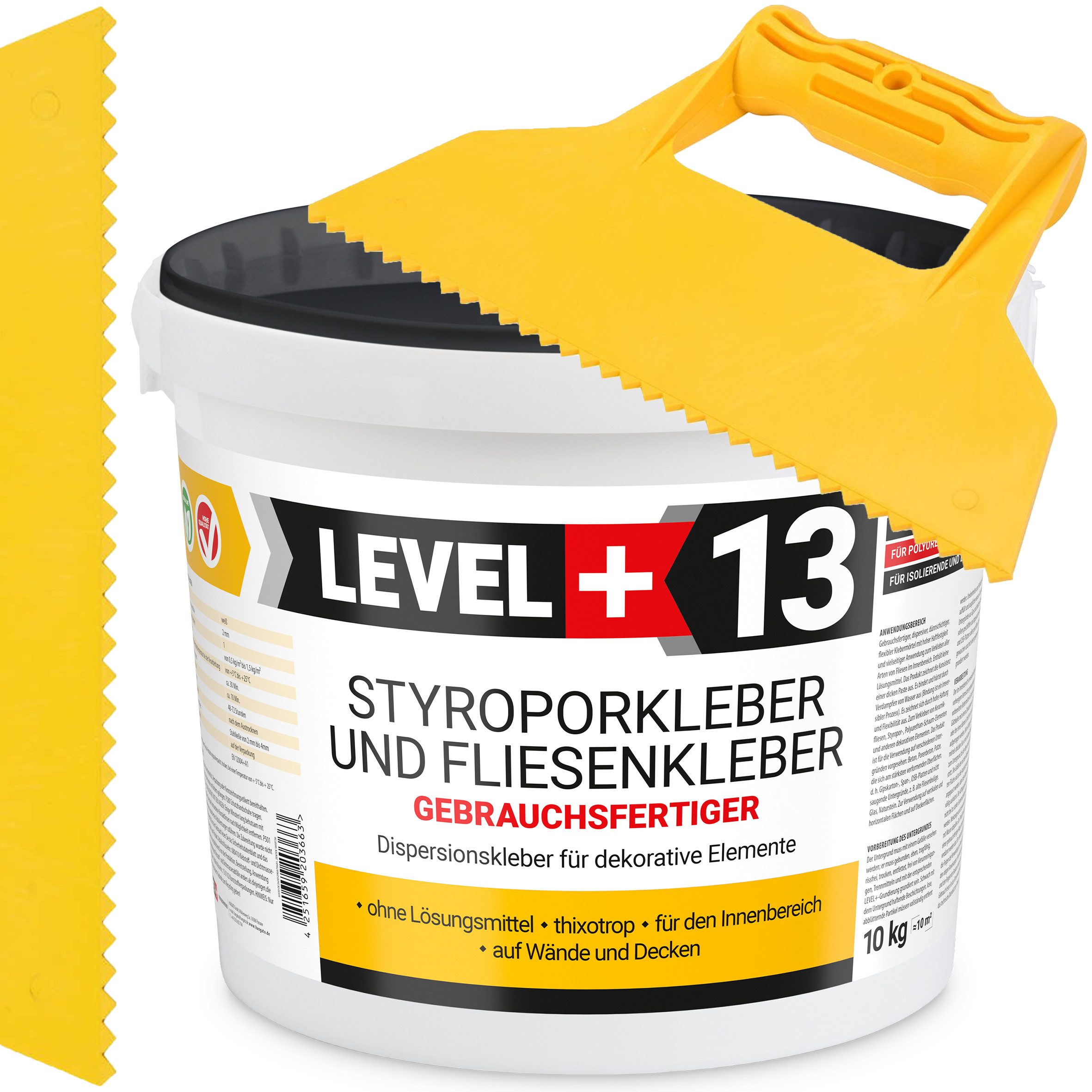 Level+ Dispersionskleber Styroporkleber Dispersionkleber Deckenplatten L+13 - 10KG + Spachtel
