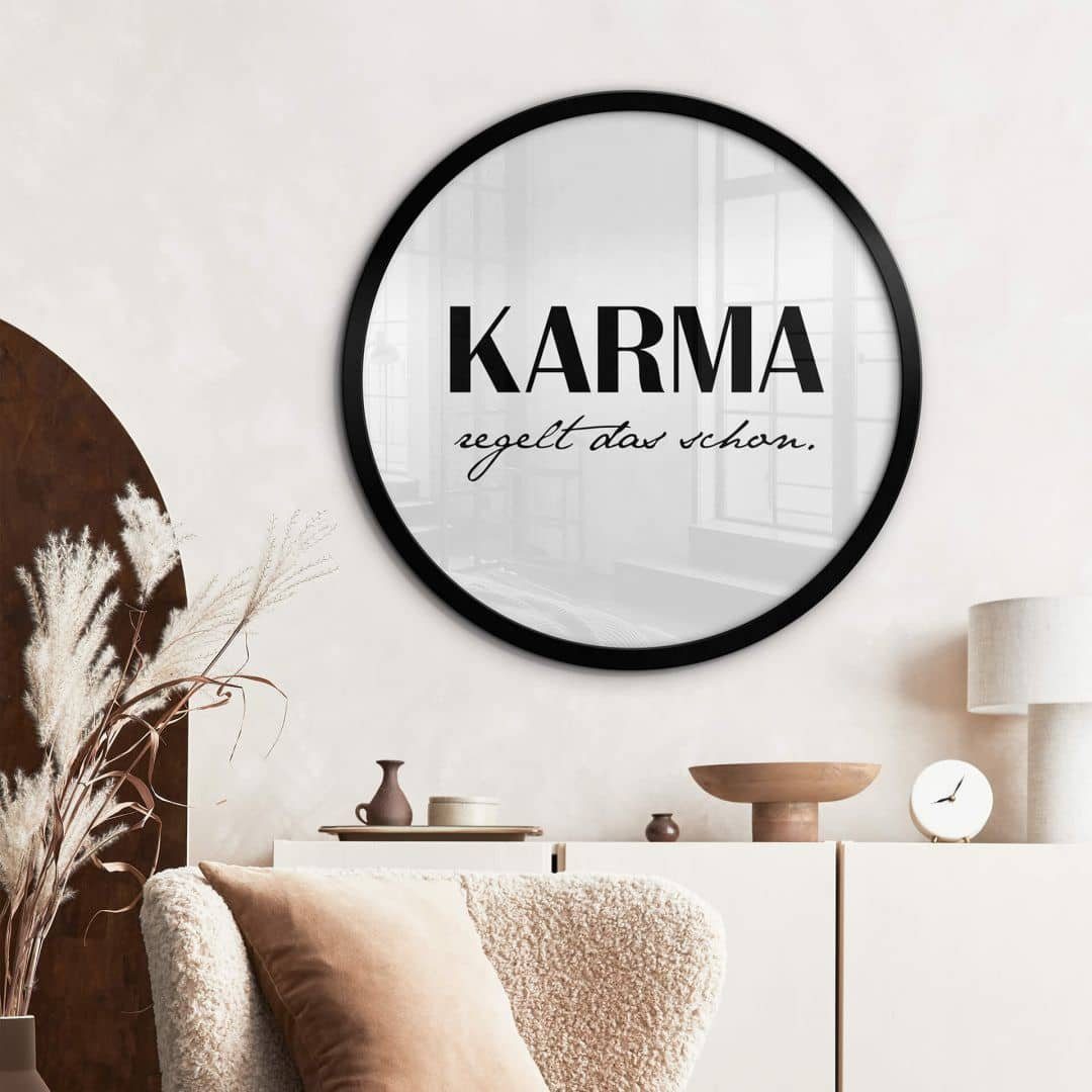 K&L Wall Art Poster Wandbild Poster Rund minimalistischer Schriftzug Karma regelt das schon, Wohnzimmer Deko Buchstaben