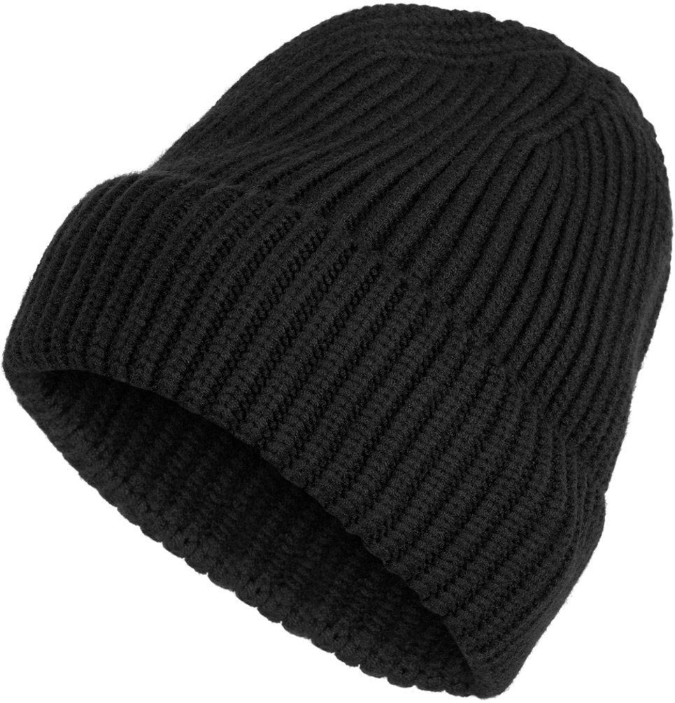 styleBREAKER Strickmütze (1-St) Feinstrick Beanie Mütze mit Krempe Schwarz