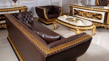 Casa Padrino Couchtisch Luxus Barock Couchtisch mit Glasplatte Weiß / Dunkelbraun / Gold - Prunkvoller Massivholz Wohnzimmertisch im Barockstil - Barock Möbel - Edel & Prunkvoll