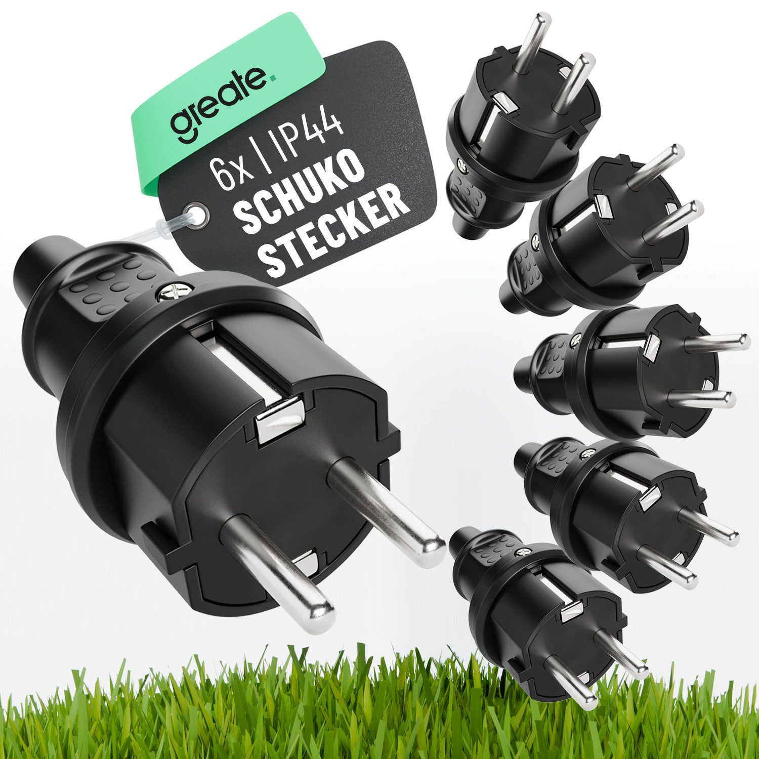greate. Schuko-Stecker 6x Schutzkontakt Stecker - IP44 Schutzkontaktstecker Schuko Stecker, (1-St)