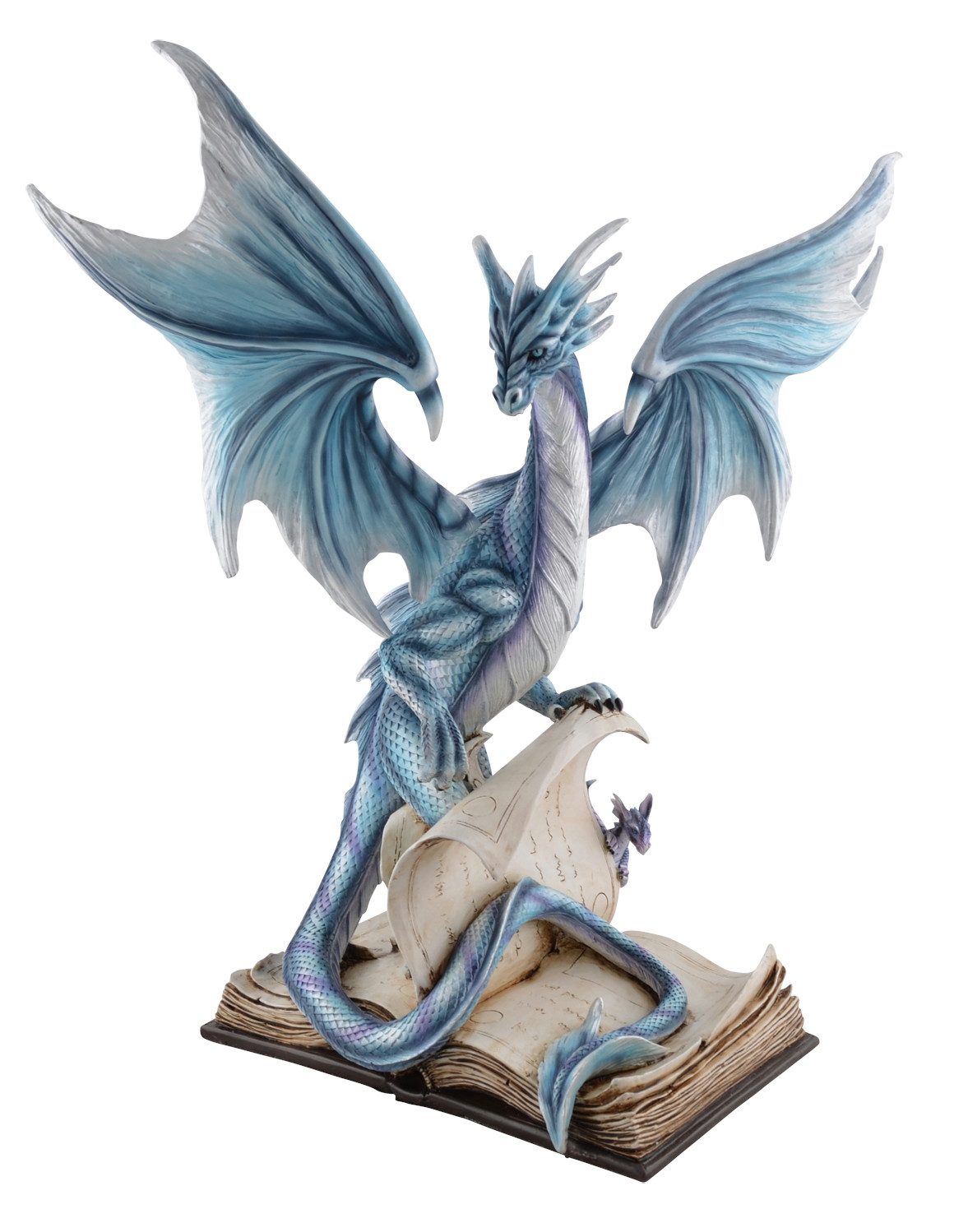 Vogler Dekofigur XXL Dragolibro Blauer großer und kleiner Drachen auf Buch 46 cm Figur