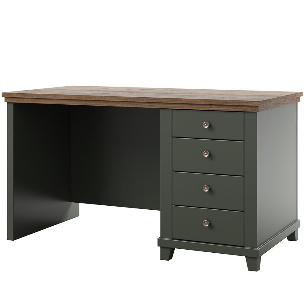 Lomadox Schreibtisch EPSOM-83, 140 cm breite, in grün mit Eiche, 4 Schublad günstig online kaufen