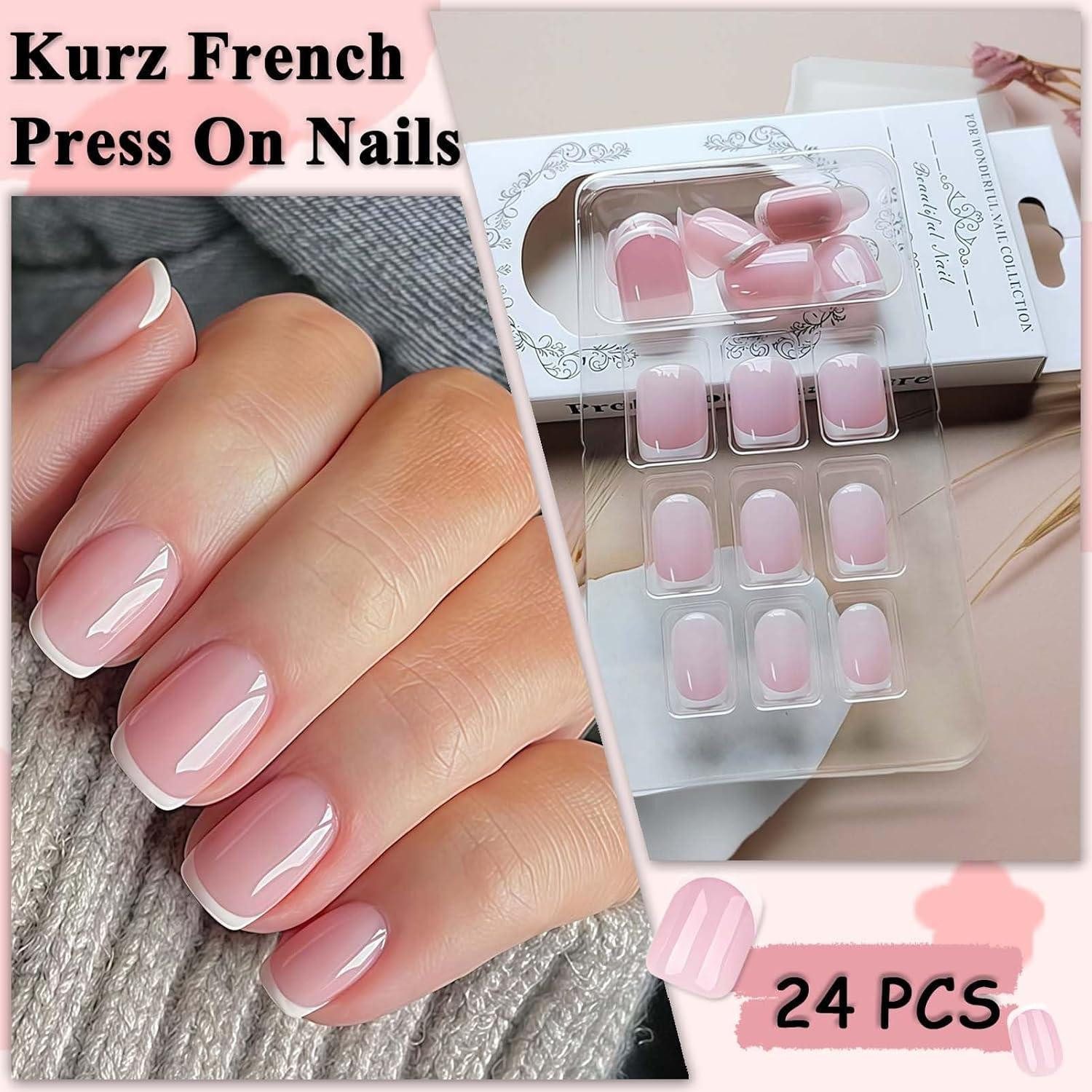 LuxusKollektion Kunstfingernägel Kunstnägel Kurz Quadratisch Presson French White 1 ml (1er Pack) – Bild 4 von 5