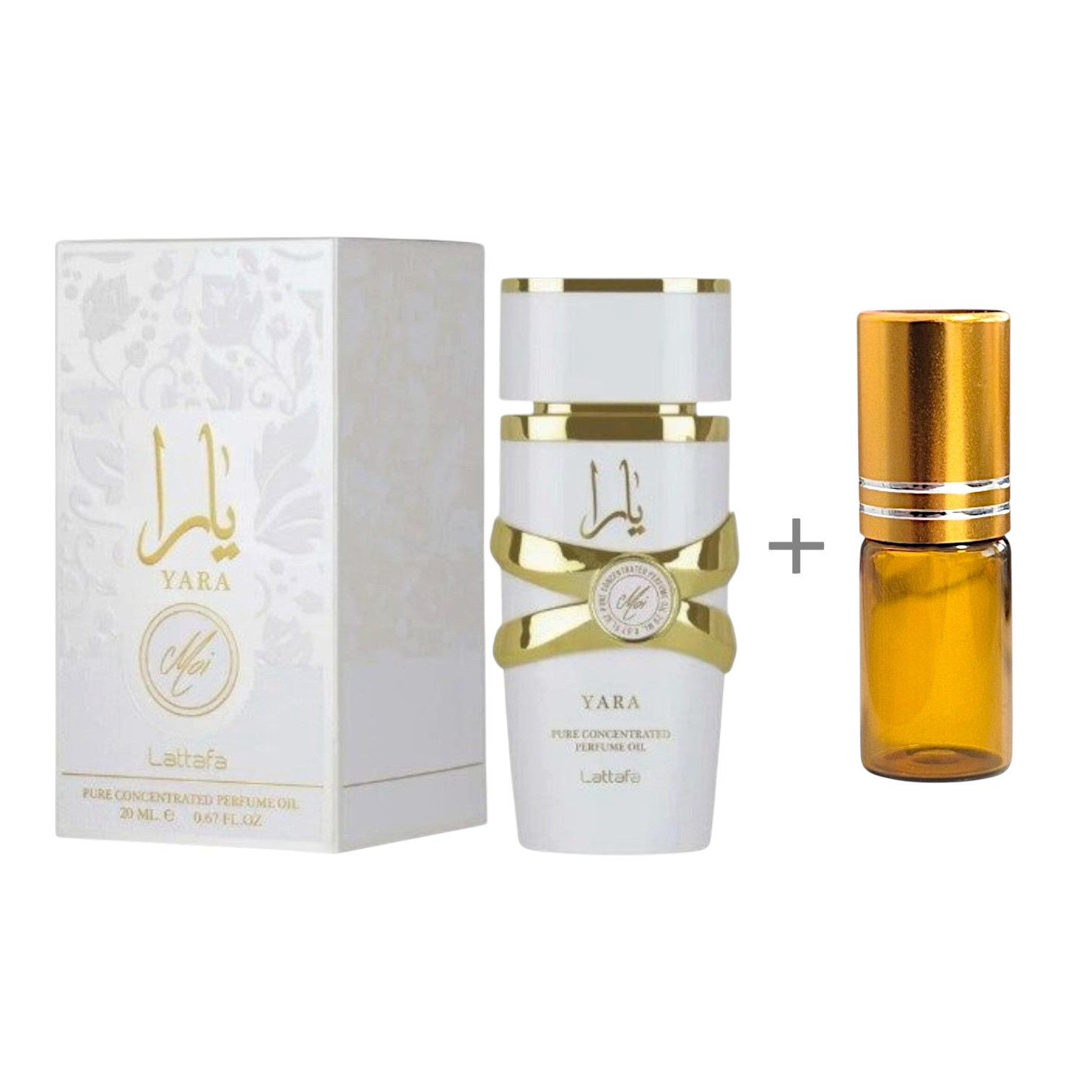 Lattafa Duft-Set Parfümöl Candy, Moi, Tous, Yara Concentrate Oil 20ml + leerer Roll-On, 1-tlg.