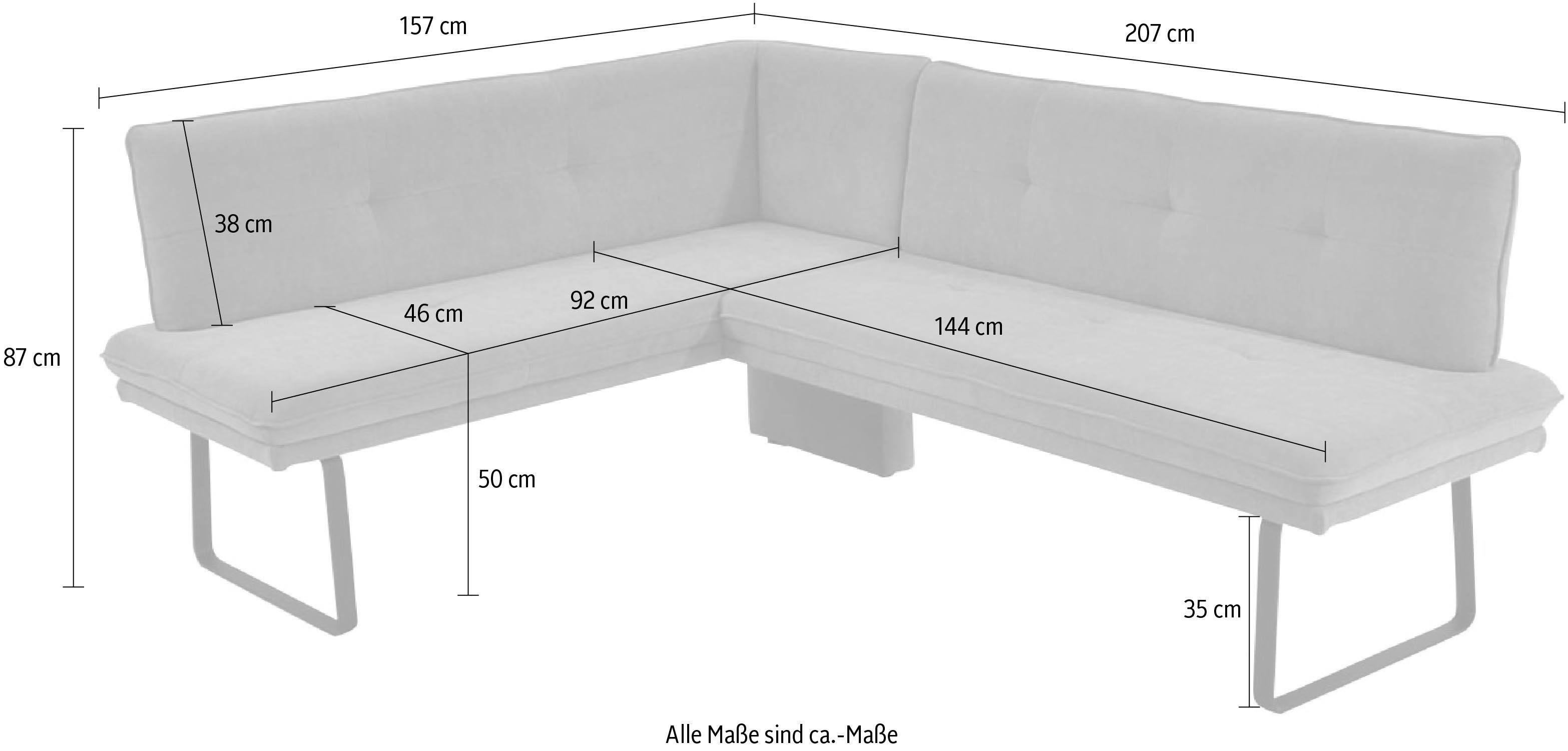 Polstereckbank (1-St), gesteppt blau und Sitz in & Rücken Spitzkissenoptik, Eckbank Wohnen Komfort K+W