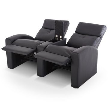 Raburg XXL-Sessel 2er-Kinosessel Beam, Zweisitzer, TV-Sessel, Kunstleder, Schwarz, bis 120 kg, Relaxposition & Liegefunktion per Körperdruck, mit Fach