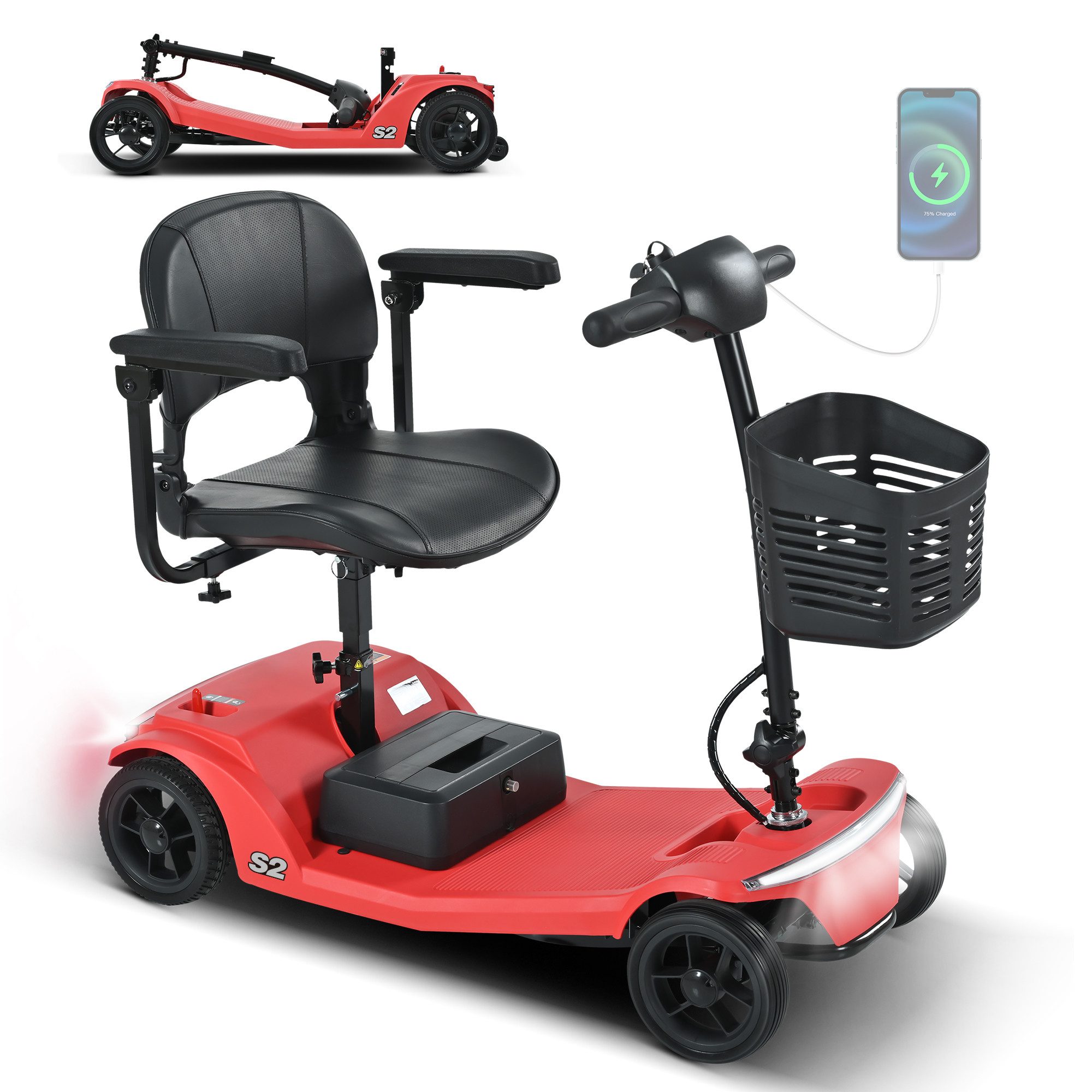 Rolipo Elektromobil Klappbar Elektromobil für Senioren und Erwachsene 12AH Akku,15-20km, 250 W, 6 km/h, Reichweite Elektroroller mit Sitz und Korb Elektro Scooter bis 136kg